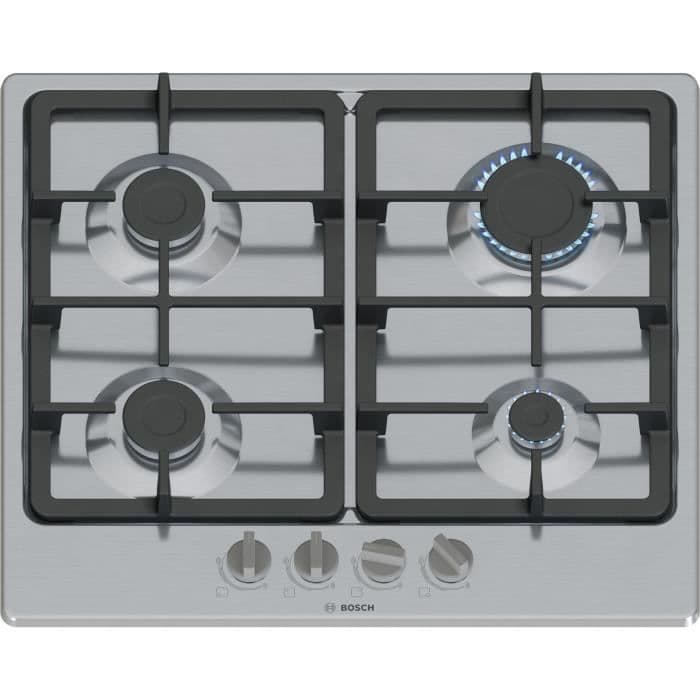 Table de cuisson a gaz - BOSCH Série 4 - 4 foyers - 52 x 58,2 x 4,5 cm - PGP6B5K90 - Inox