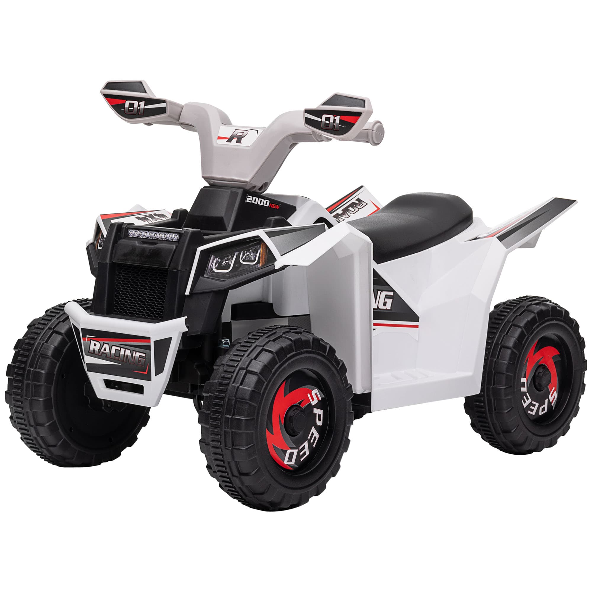 HOMCOM Quad électrique pour enfants véhicule à batterie 6V avec marche avant et arrière 70L x 41,5l x 48,5H cm Blanc