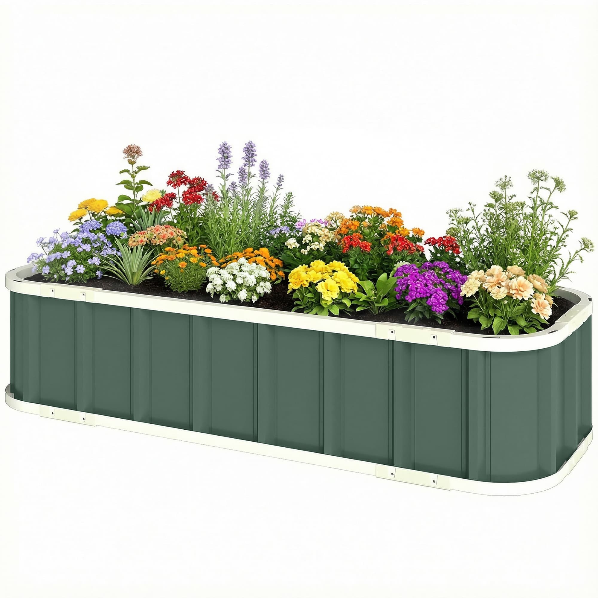 Outsunny Bac surélevé en acier, bac de plantation avec fermetures à encliqueter Bord plié Serre de printemps 136 x 52 x 31 cm Vert clair
