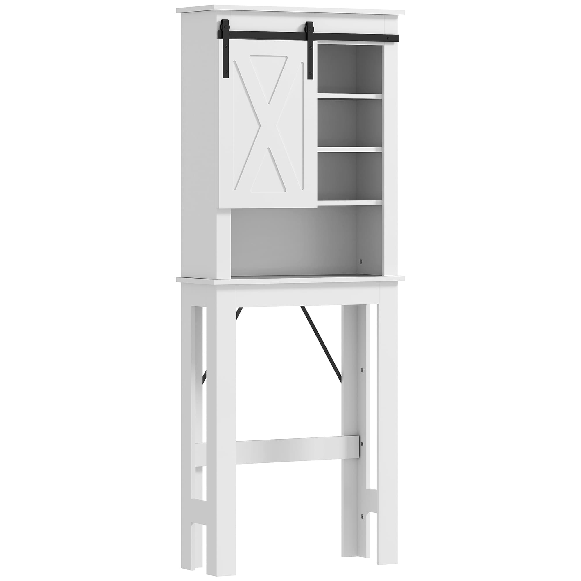 HOMCOM Meuble WC dessus de toilette avec porte coulissante, avec 6 compartiments de rangement, blanc