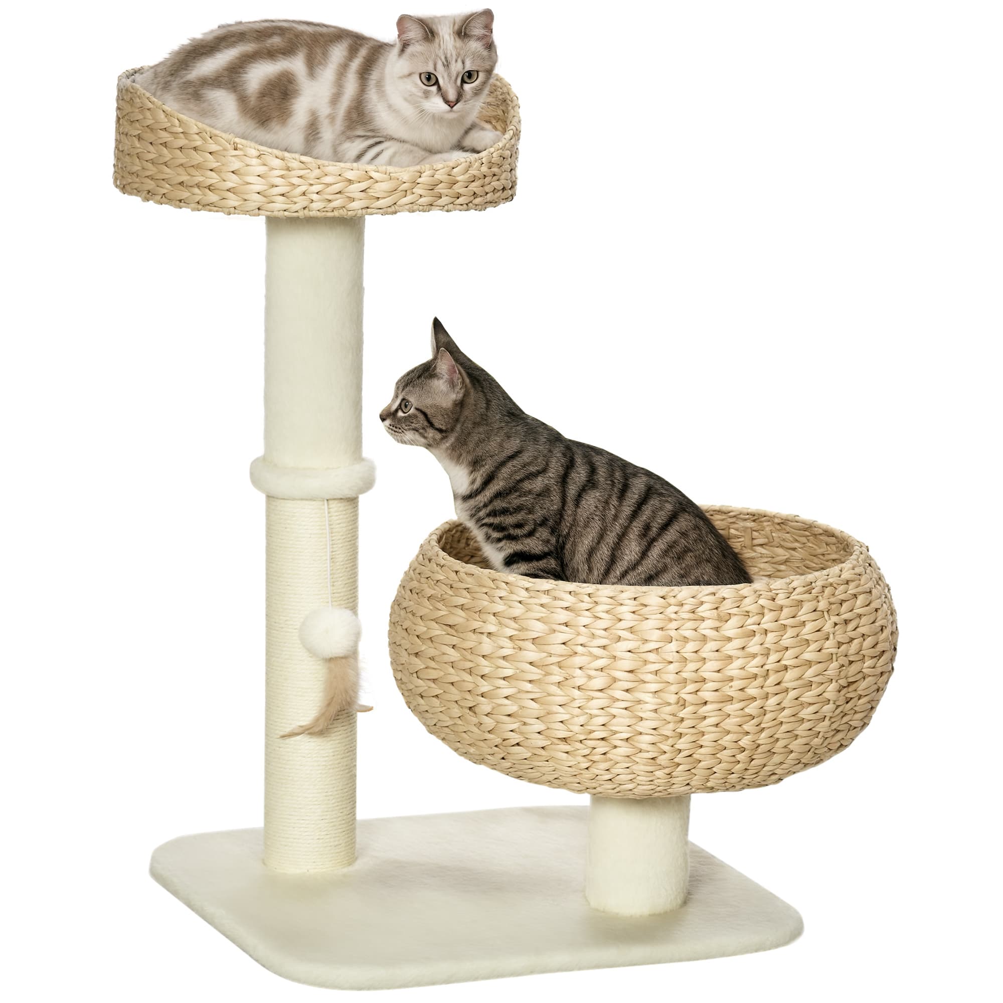 PawHut Arbre à chat griffoir 2 niveaux hauteur 72 cm poteau sisal avec niche et plateforme 1 balle suspendue