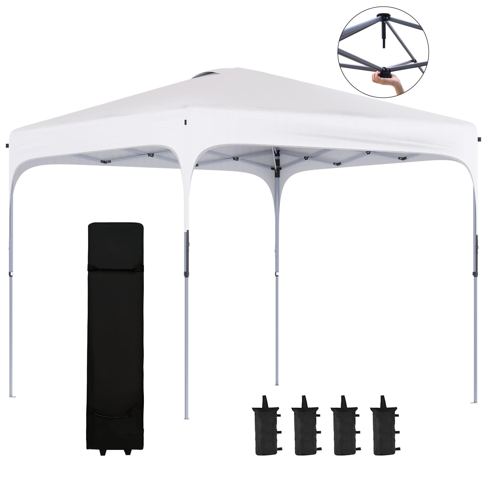 Outsunny Tonnelle de jardin 2,5 x 2,5 m barnum pliant Pop-up hauteur réglable sur 4 niveaux tissu Oxford anti UV50+ châssis acier sac de transport fourni blanc