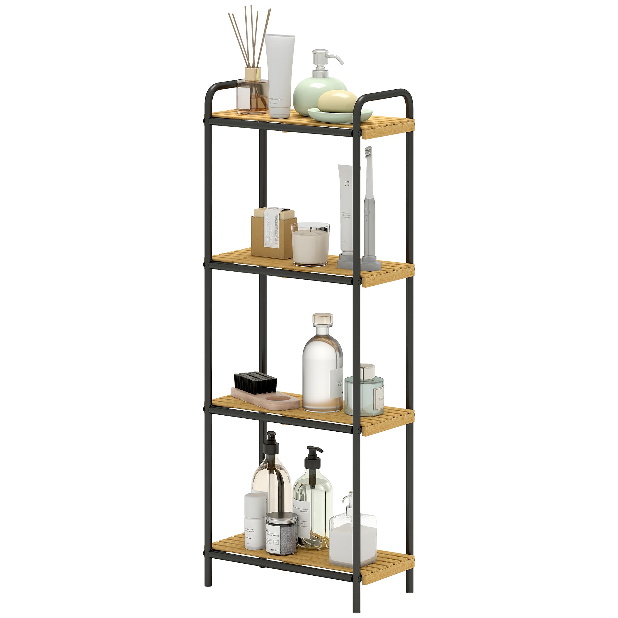 HOMCOM Étagère salle de bain étagère de rangement 4 niveaux étroite autoportante bambou 1,5 x 21,5 x 106 cm effet bois naturel