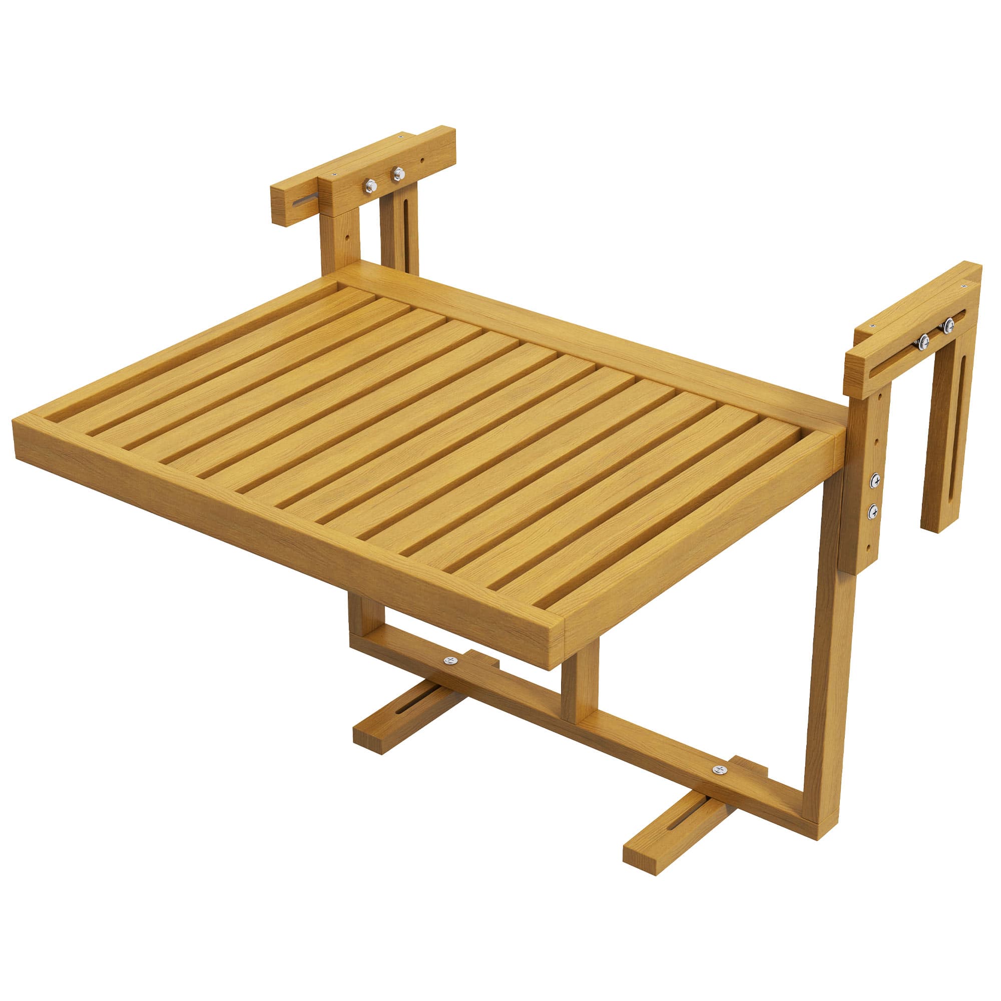 Outsunny Table de balcon pliante réglable en hauteur 40.5-55 cm, Table de rambarde en bois de pin, Usage extérieur et intérieur pour balcon, Couleur bois