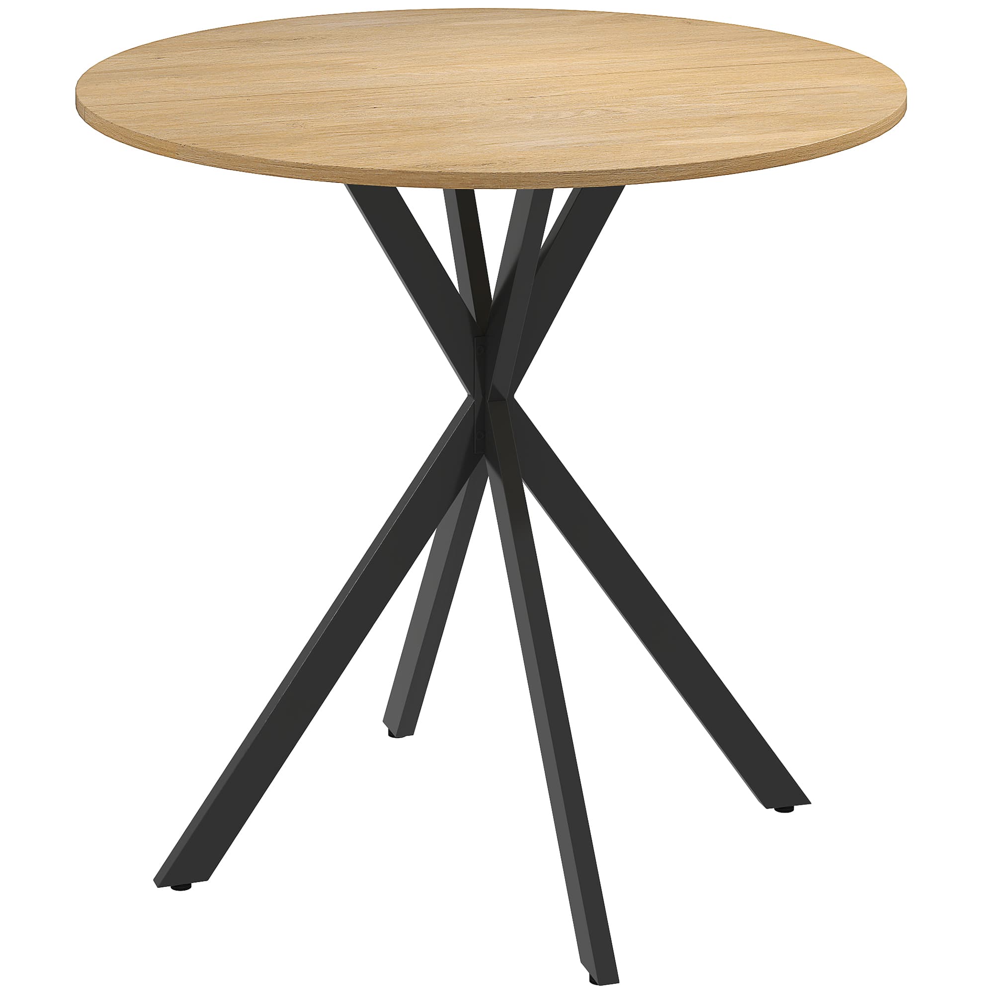 HOMCOM Table à manger ronde pour 2 personnes avec plateau aspect bois et piètement croisé en acier, blanc chêne