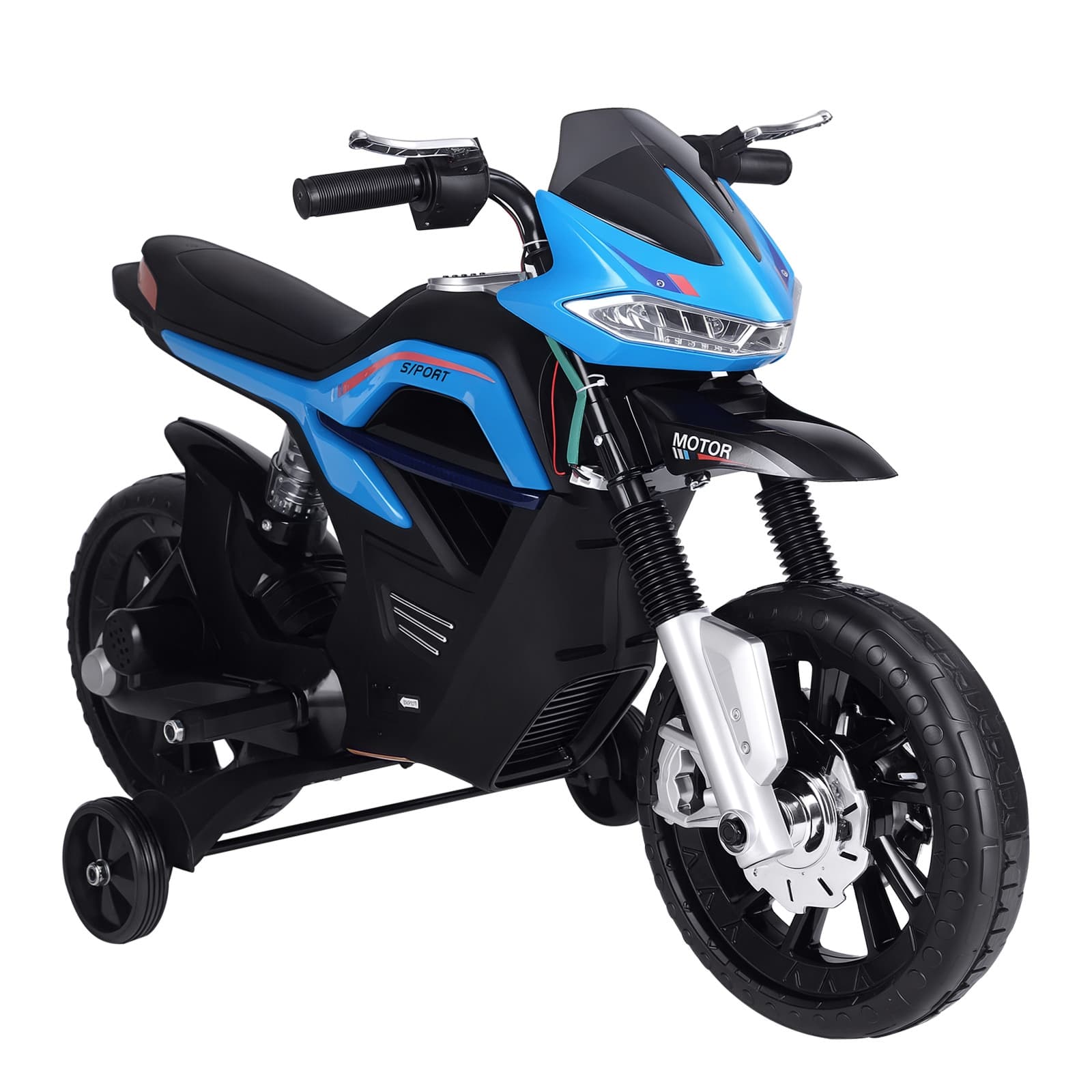 HOMCOM Moto électrique pour Enfants de 3-6 ans 25 W 6 V 3 Km/h Effets Lumineux et sonores roulettes Amovibles Charge max. 30 kg Bleu