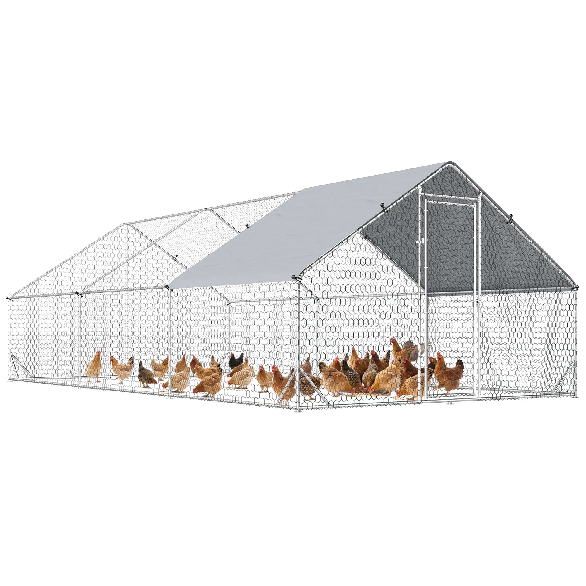 PawHut Enclos poulailler chenil volière extérieur 18 m2 - Parc grillagé dim. 3L x 6l x 2H m - Espace Couvert - Acier galvanisé