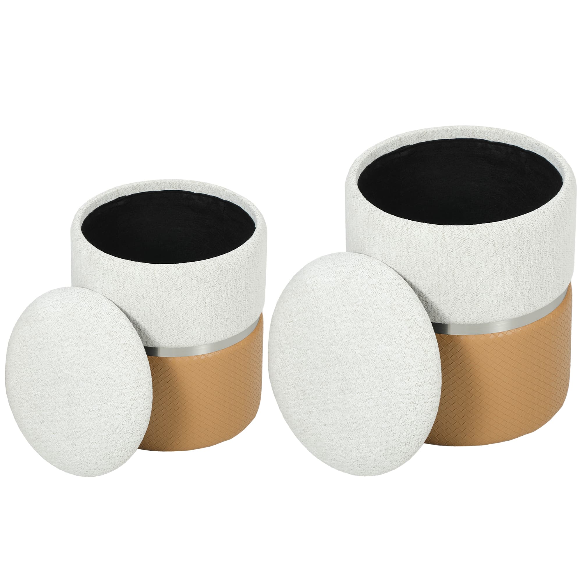 HOMCOM Ensemble de 2 Poufs de Rangement Revêtus en Chenille et PU Assise Rembourrée pour Couloir Chambre Marron et Crème
