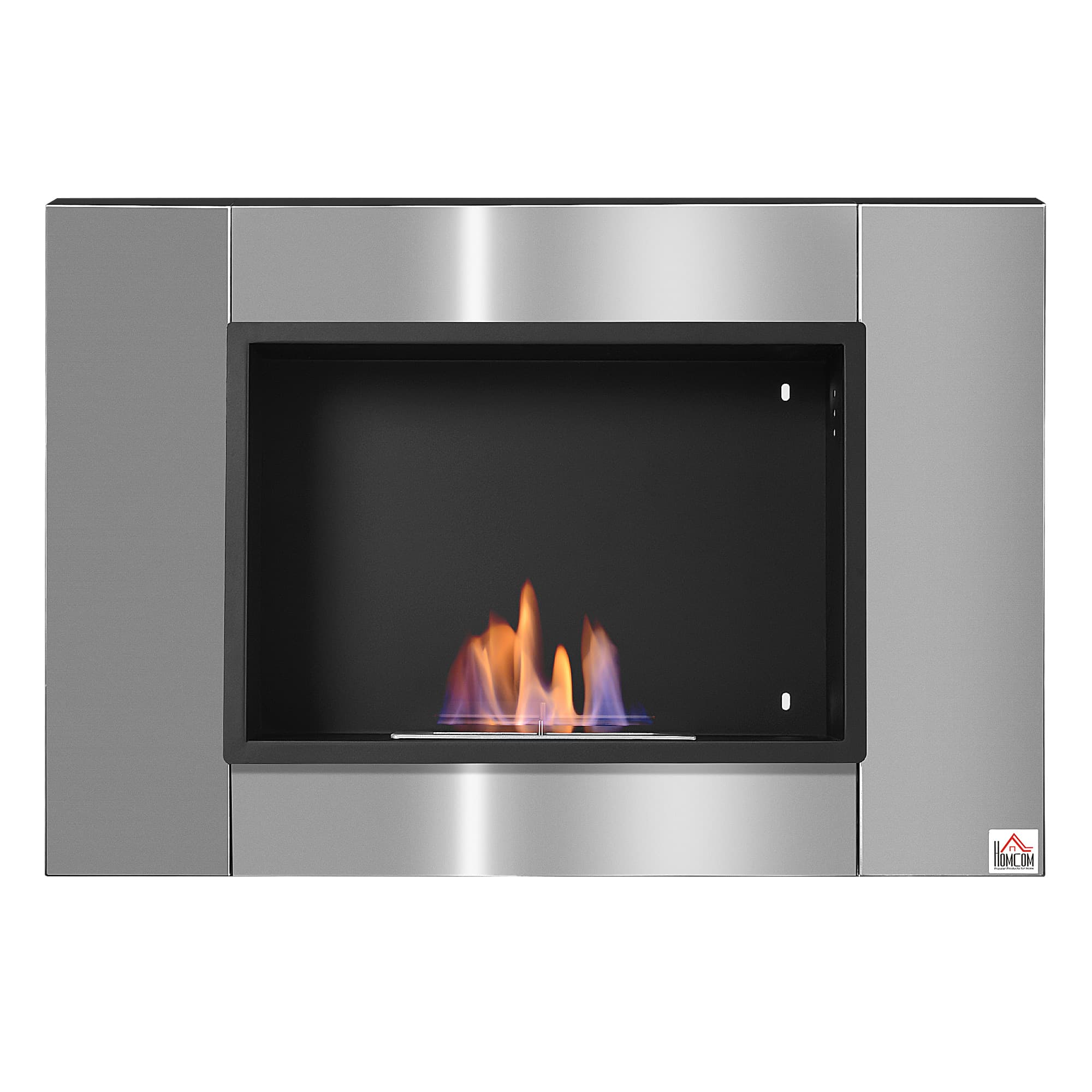 HOMCOM Cheminée bioéthanol Murale encastrable brûleur 0,9 L, environ 3 h de durée de combustion 80L x 14l x 54H cm Couverture 25-30 m2 Acier inox