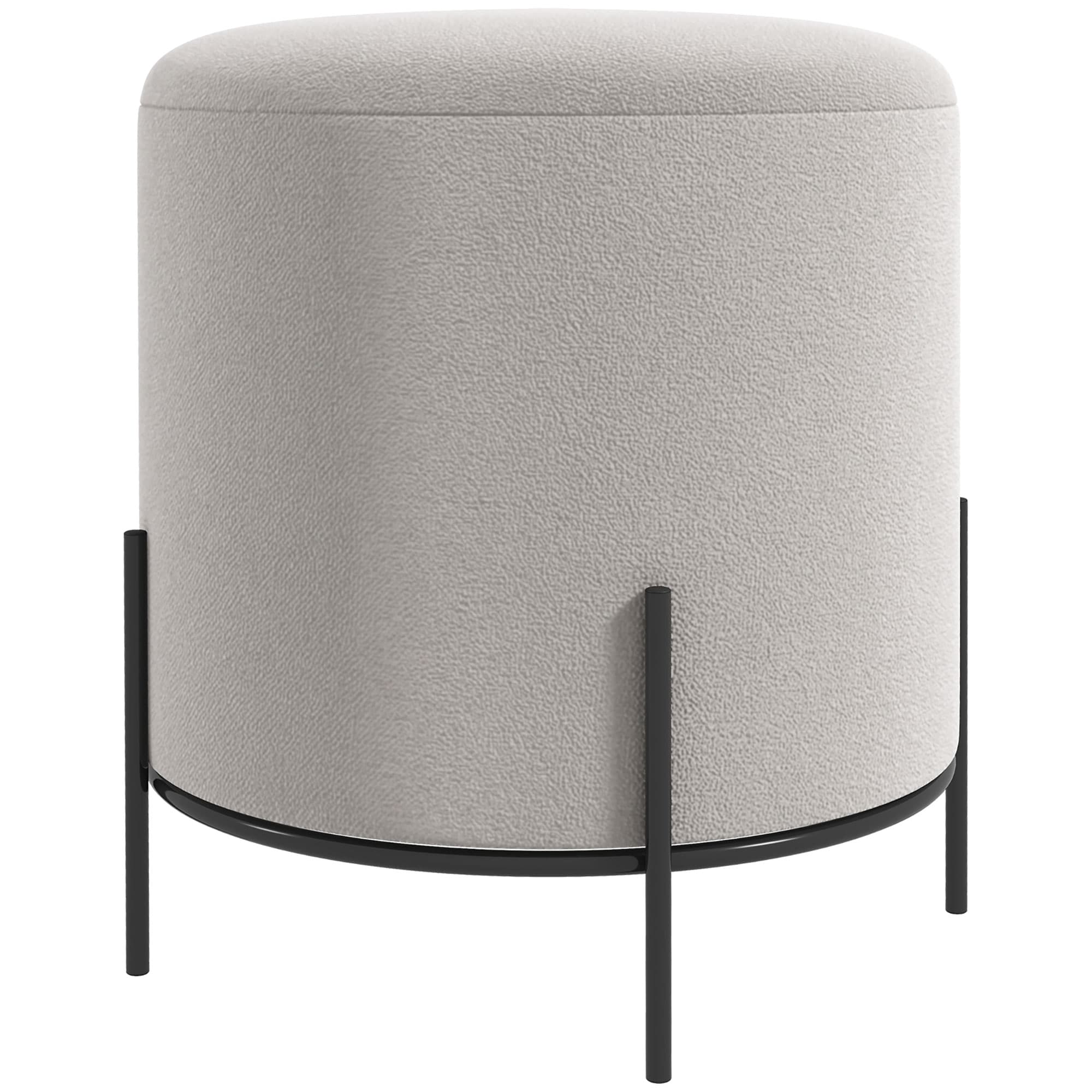 HOMCOM Pouf ottoman tabouret pouf repose-pied en velours pieds en acier pour salon chambre Ø 35 x 38 cm gris clair
