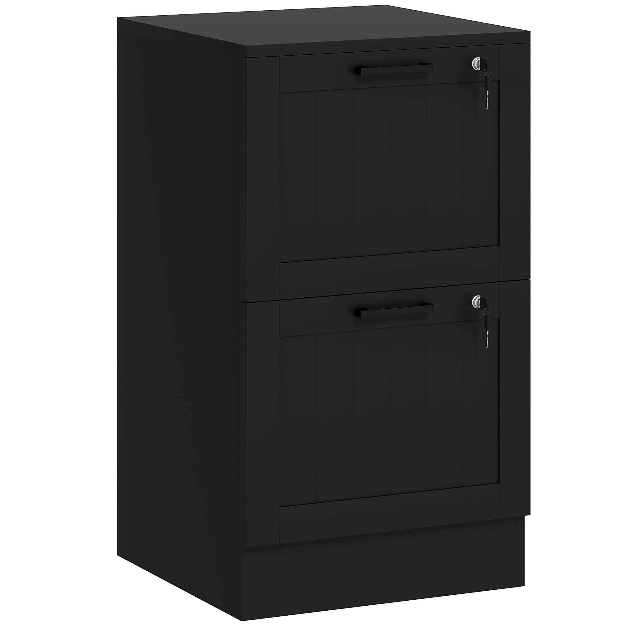 HOMCOM Caisson bureau, meuble rangement bois 2 tiroirs et serrure, barres de suspension réglables, 40 x 40 x 71 cm, noir