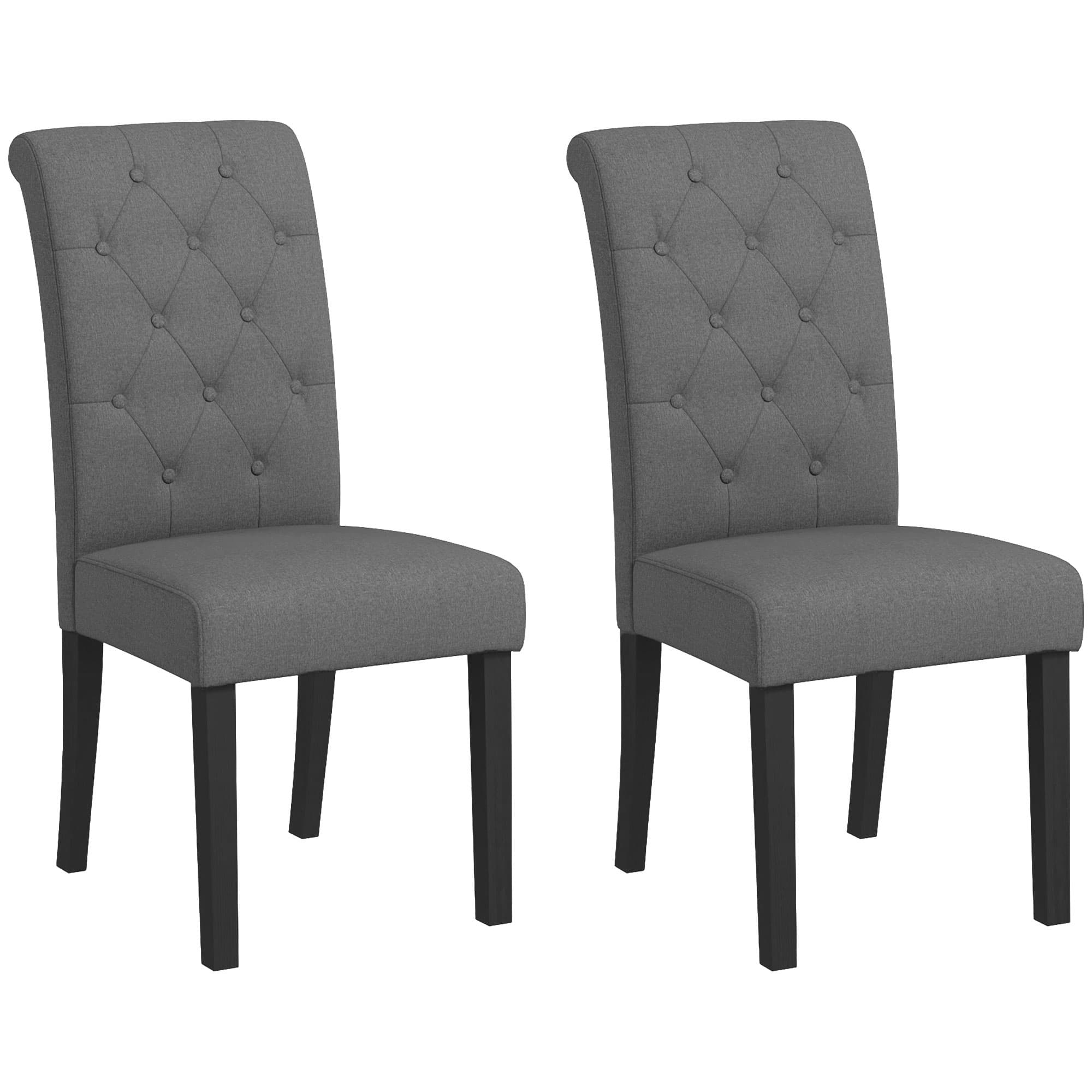 HOMCOM Lot de 2 chaises de Salle à Manger Chaise de cuicine Grand Confort Pieds en Bois Lin 47 x 61 x 101 cm gris foncé