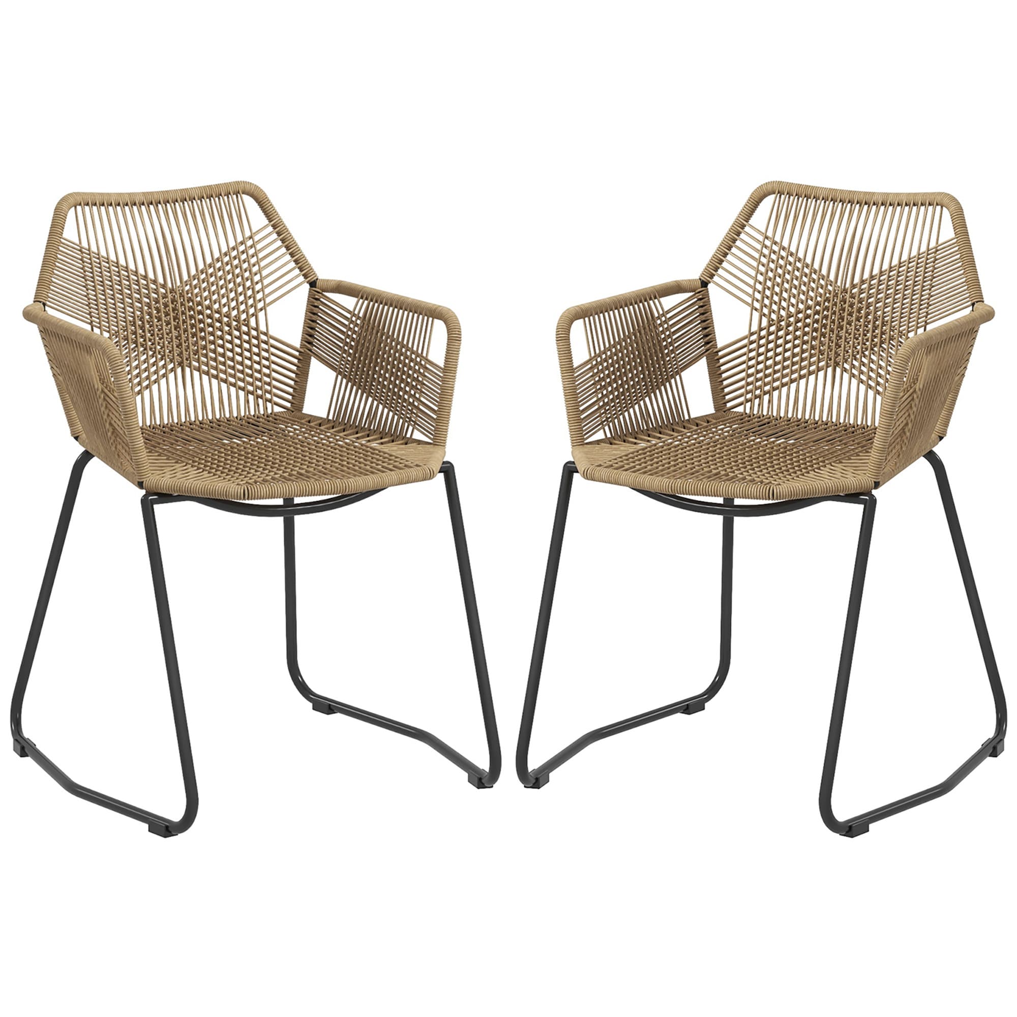 HOMCOM Lot de 2 chaises de salle à manger design bohème assise en corde tressée piètement en acier 56 x 59 x 74 cm