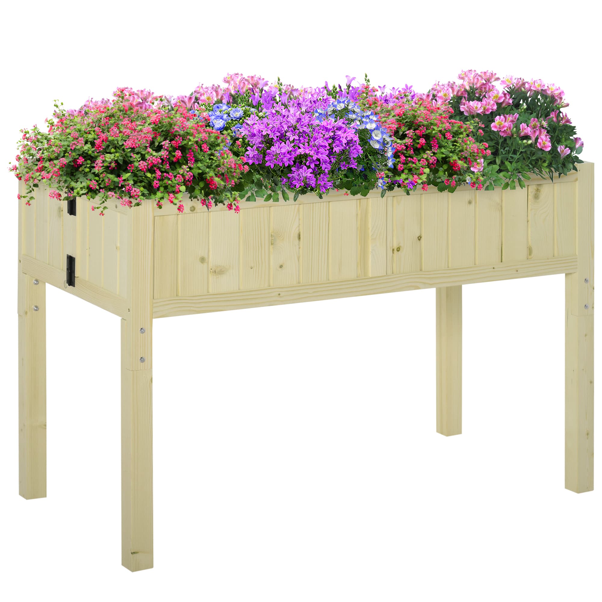 Outsunny Bac potager surélevé pliable, jardinière extérieure en épicéa avec 4 trous de drainage, pour jardin terrazza balcon, 115x56x76 cm, Couleur Bois