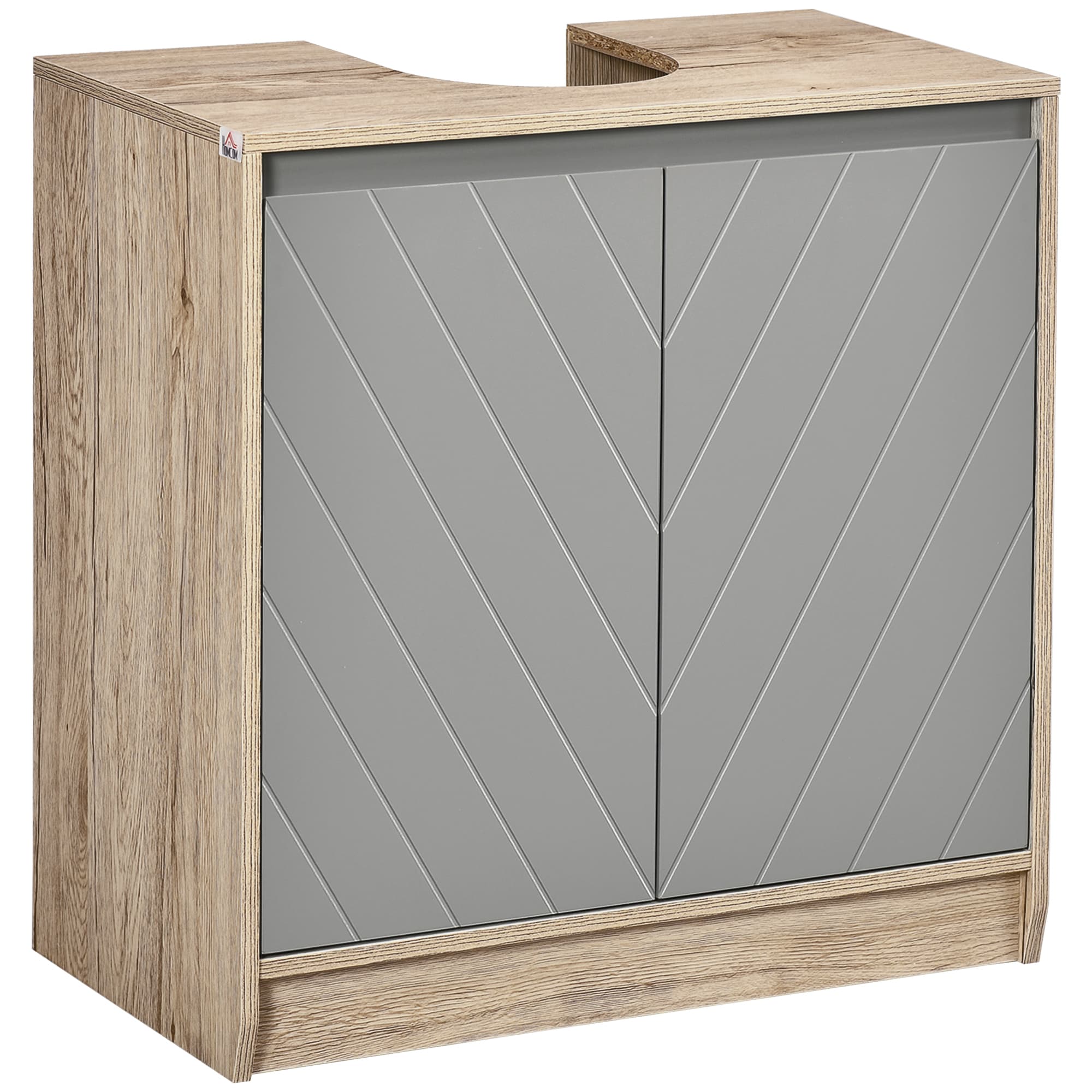 HOMCOM Meuble salle de bain sous Lavabo - meuble sous-vasque - placard 2 portes avec étagère - dim. 60L x 30l x 59,8H cm - panneaux particules chêne clair gris