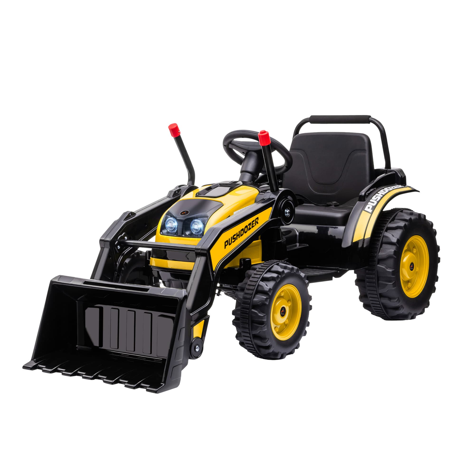 HOMCOM Bulldozer à porteur pour enfants tractopelle enfants de 3 à 5 ans avec phares fonction de musique vitesse de 1.5-2.5 km/h jaune