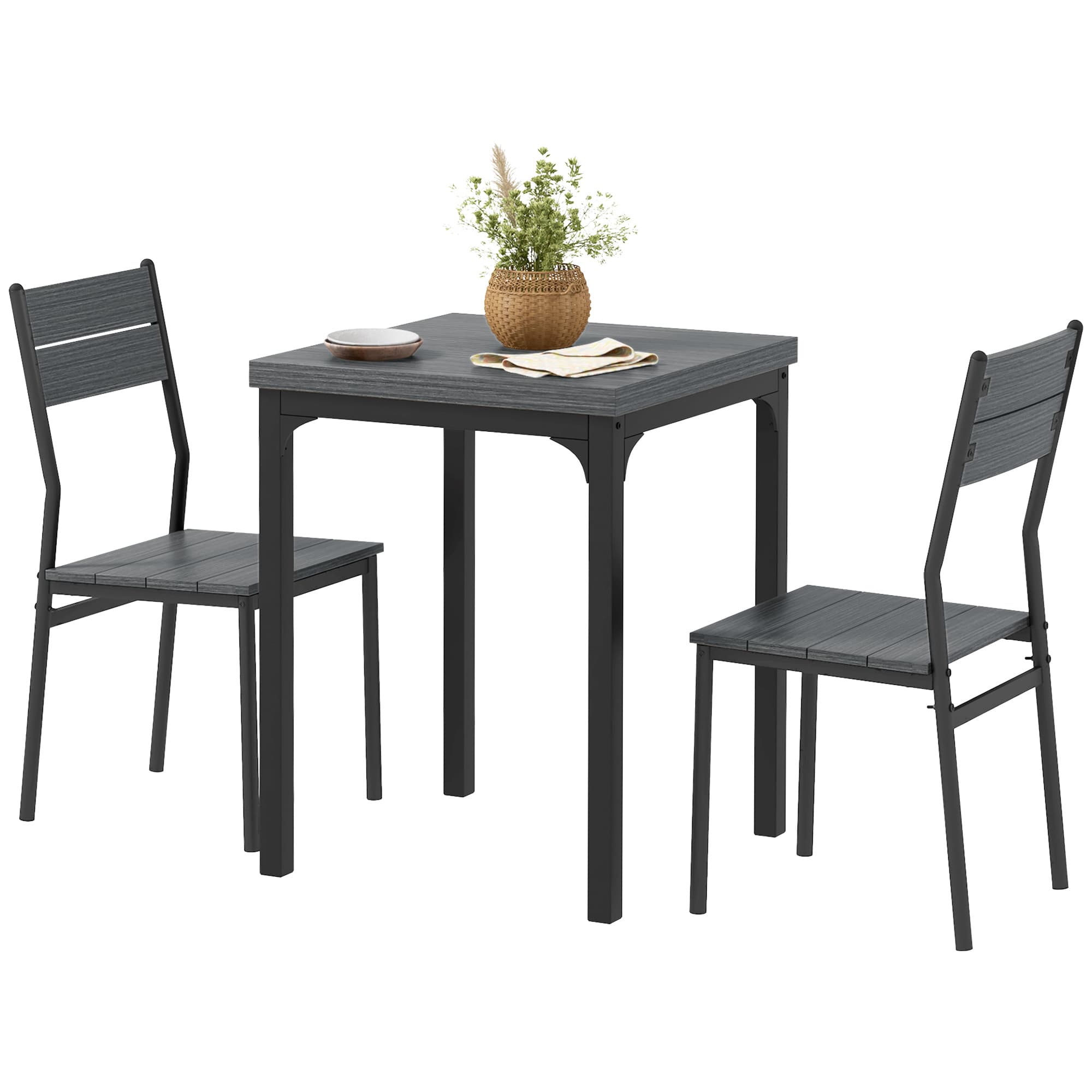 HOMCOM ensemble repas 3 pièces, set table à manger, 1 table, 2 chaises, MDF+métal, gris