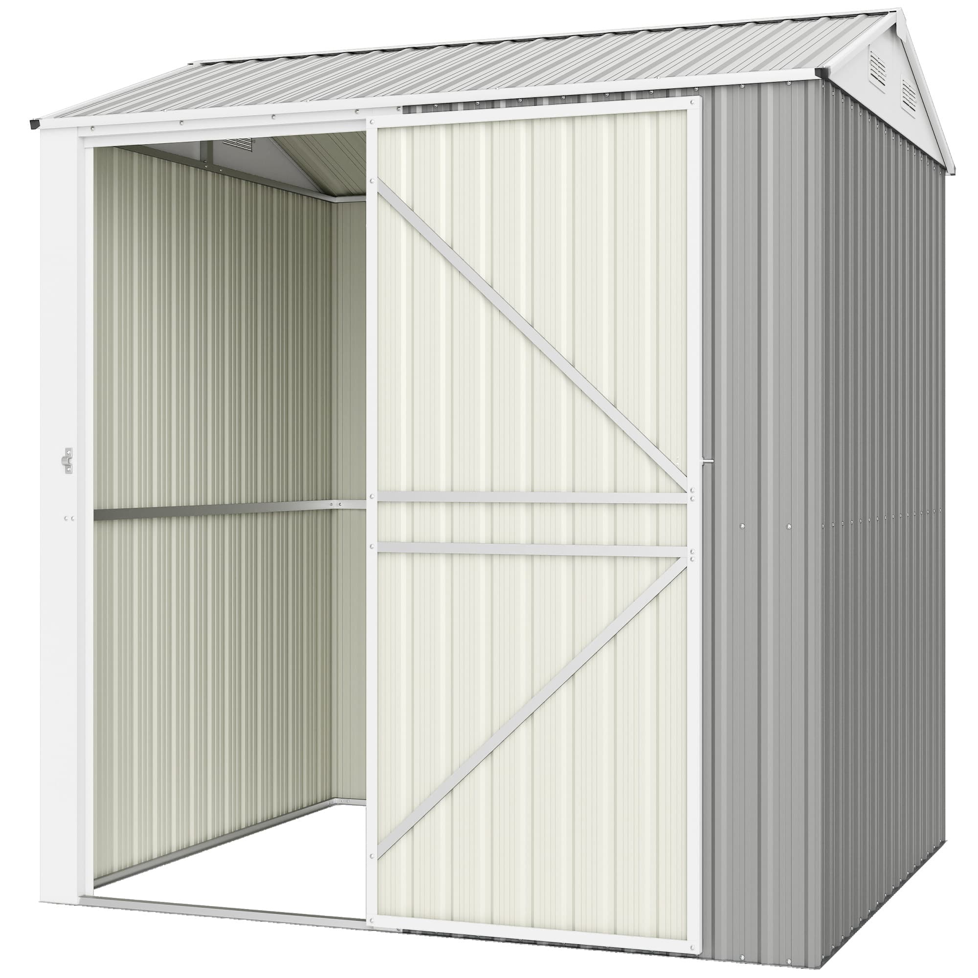 Outsunny Abri de Jardin Haut 3.51m2 en Acier Galvanisé avec Bouches d'Aération, Abri de Jardin avec Porte Verrouillable, Toit Incliné, Gants, Abri de Rangement, 209x177x236 cm, Gris Argent