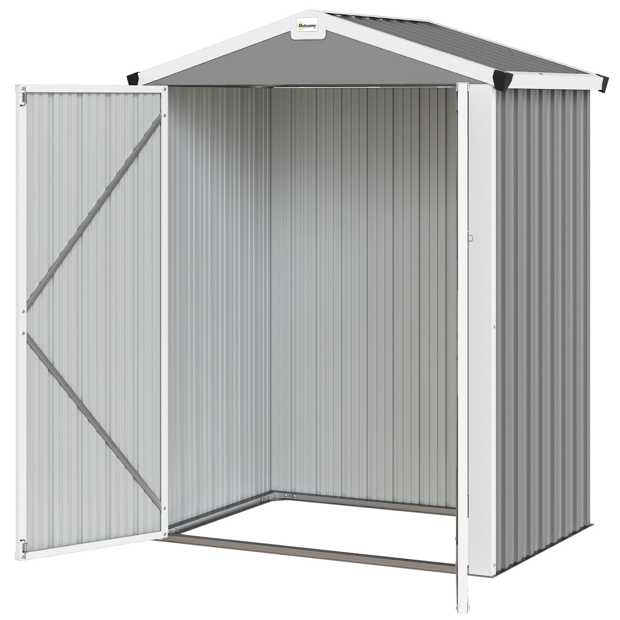 Outsunny Abri de Jardin 1,1 m2 en Acier Galvanisé, Abri de Jardin avec Portes Doubles Larges Verrouillables, Toit Incliné, Gants, Abri à Outils, 133x87x178 cm, Gris argenté