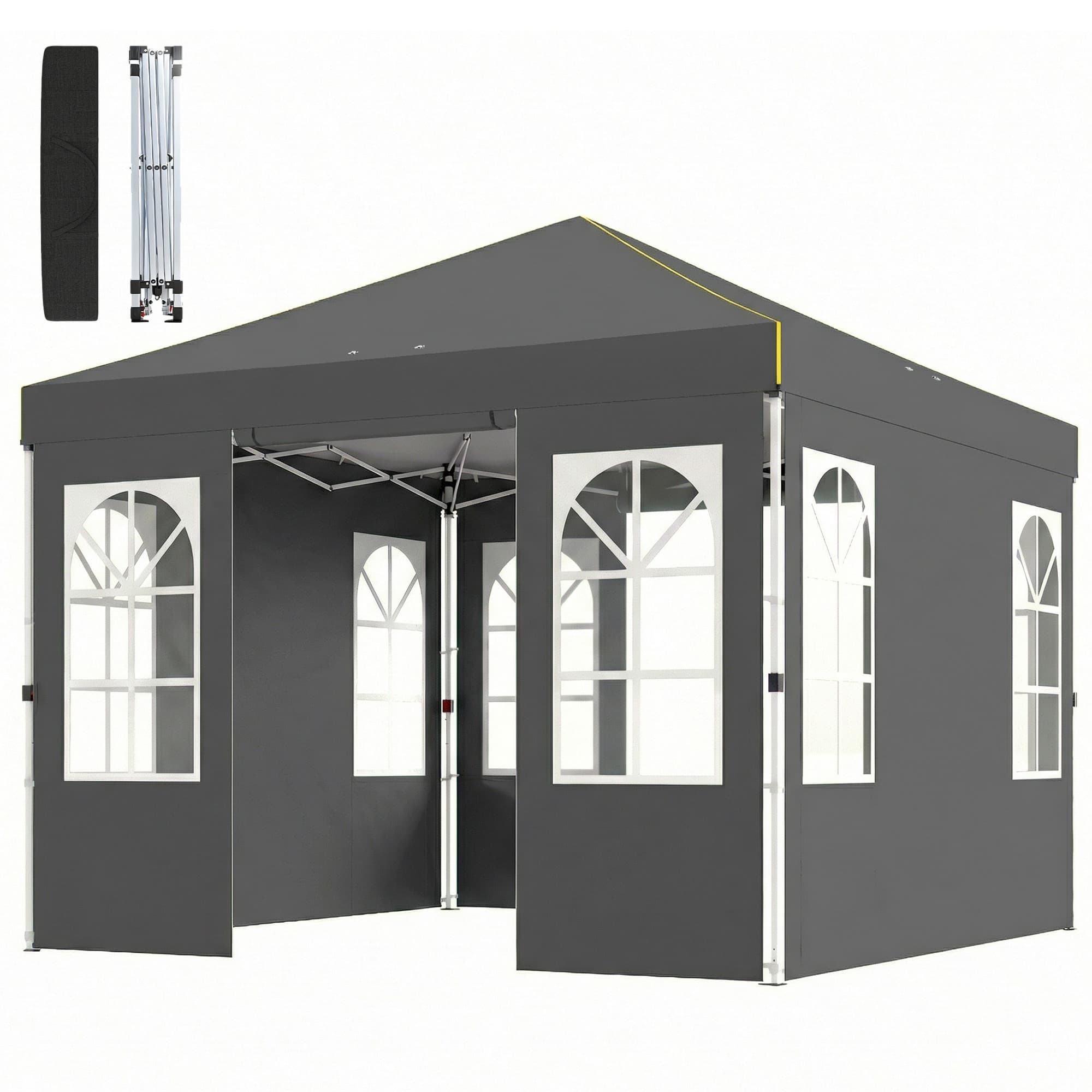 Outsunny Pavillon 3x3m étanche Stable Résistant à l'hiver Pop-up Pavillon pliable, montage à bouton unique, UV 50+ Dunkelgrau