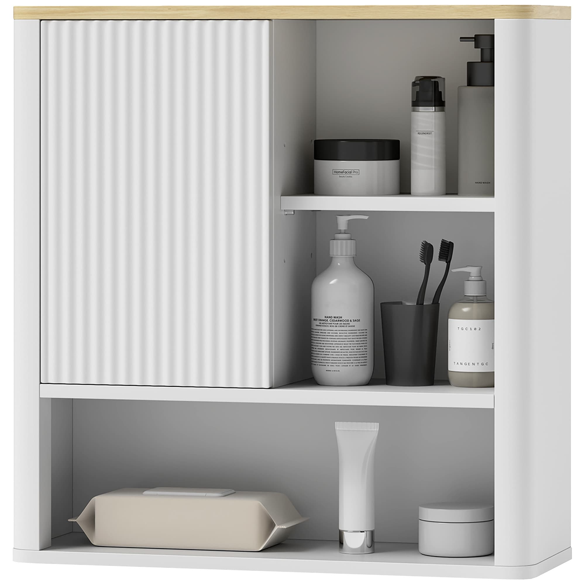 HOMCOM Armoire de Salle de Bains Murale avec Porte Coulissante 5 Compartiments et Étagères Réglables 60x20x62 cm Blanc