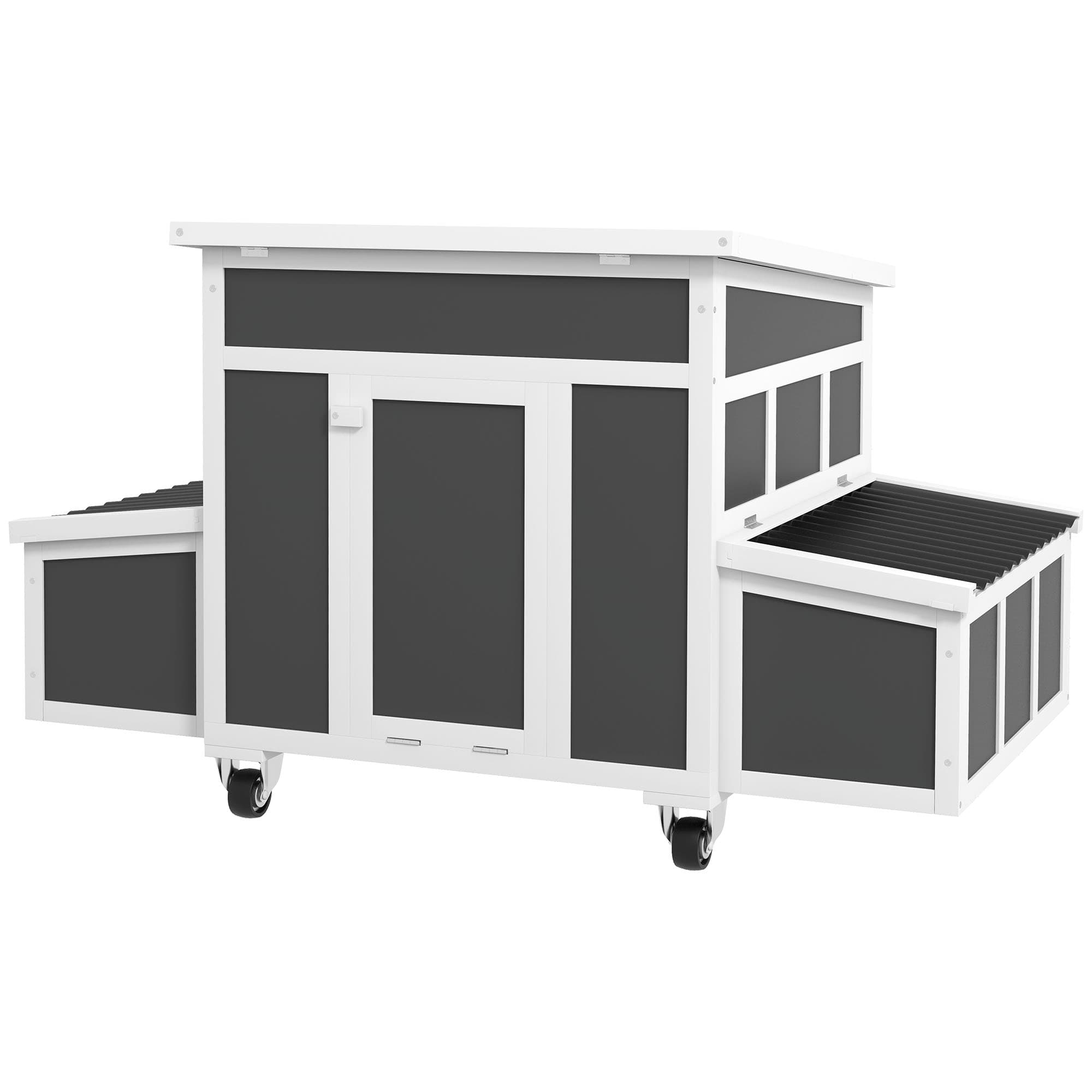PawHut Poulailler en Bois pour 1-6 Poules avec 2 Nichoirs pour Couvaison, Toit Ouvrant et Bac Extractible, Gris foncé