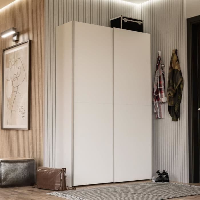 Armoire 2 portes coulissantes multifonction - Blanc mat - L120 x P41,6 x H190,5 cm - OZZULA