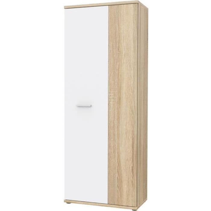 Armoire a chaussures MISCA - Décor chene sonoma et blanc mat - L69 x P35 x H179cm