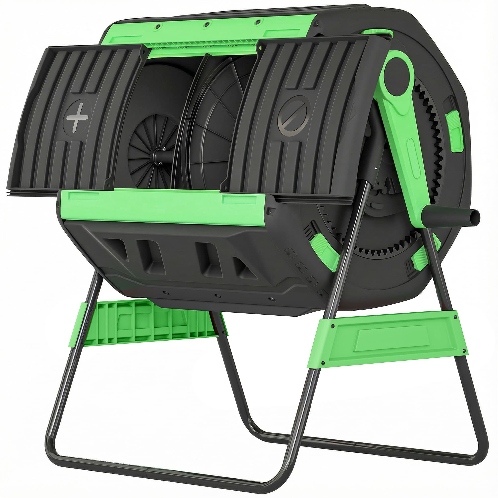Outsunny Bac à compost, composteur à double chambre 200 L avec fentes d'aération réglables, sans BPA, Vert
