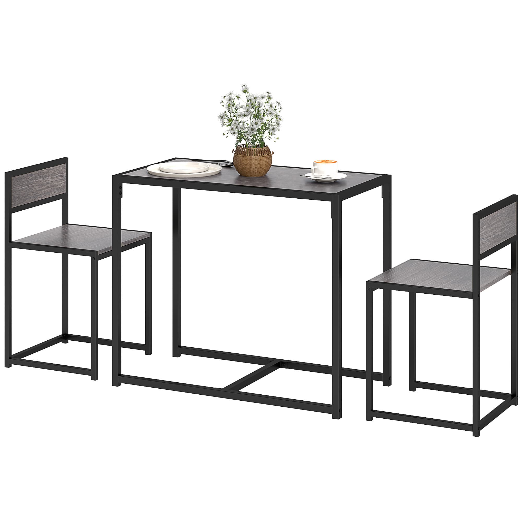 HOMCOM Ensemble table haute 3 pièces Set table haute 3 pièces, 2 chaises, 1 table, 90 cm x 47 cm x 76 cm, Gris