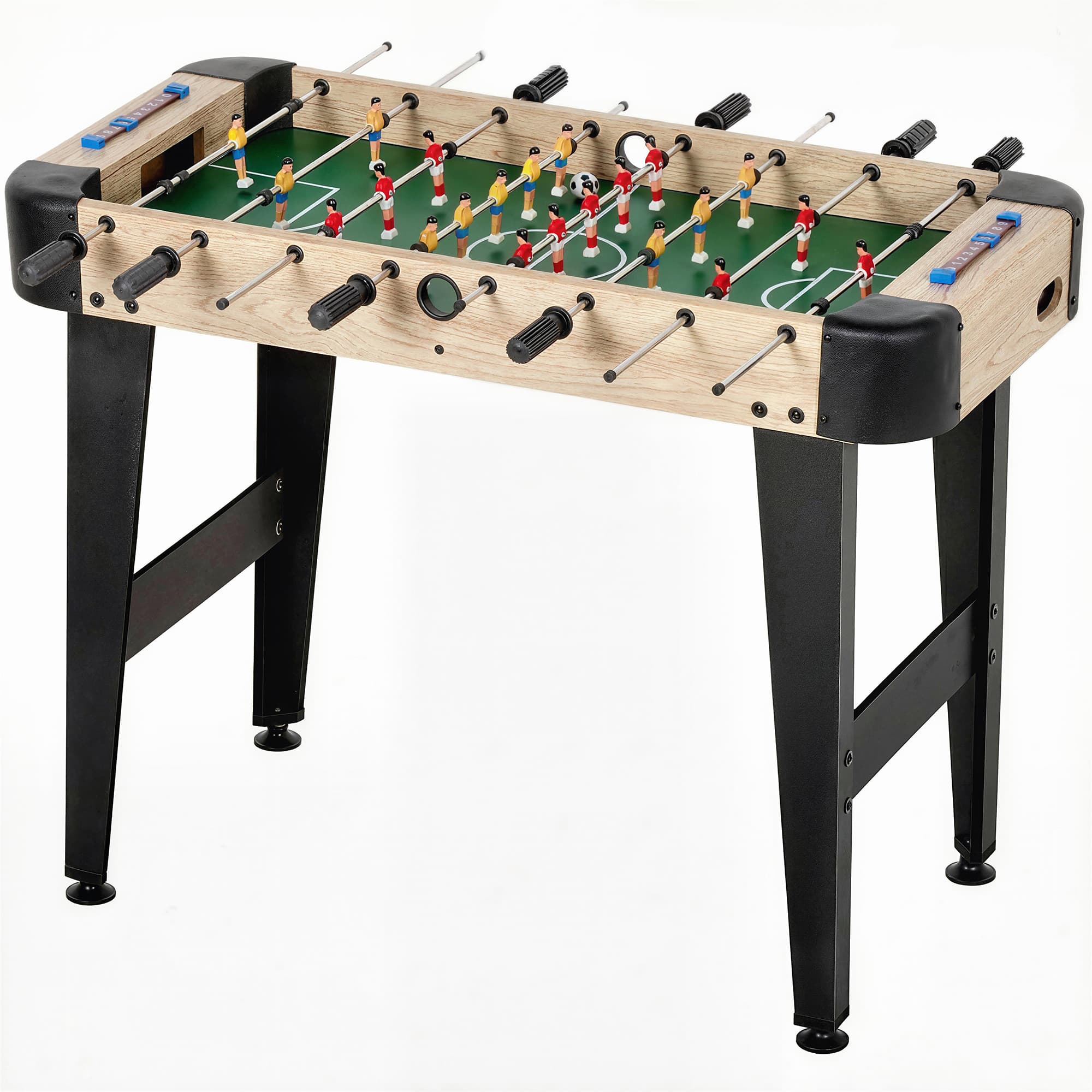 SPORTNOW Baby-foot de table de 92 cm avec 22 joueurs, 2 balles, marqueurs manuels, poignées antidérapantes, bois naturel