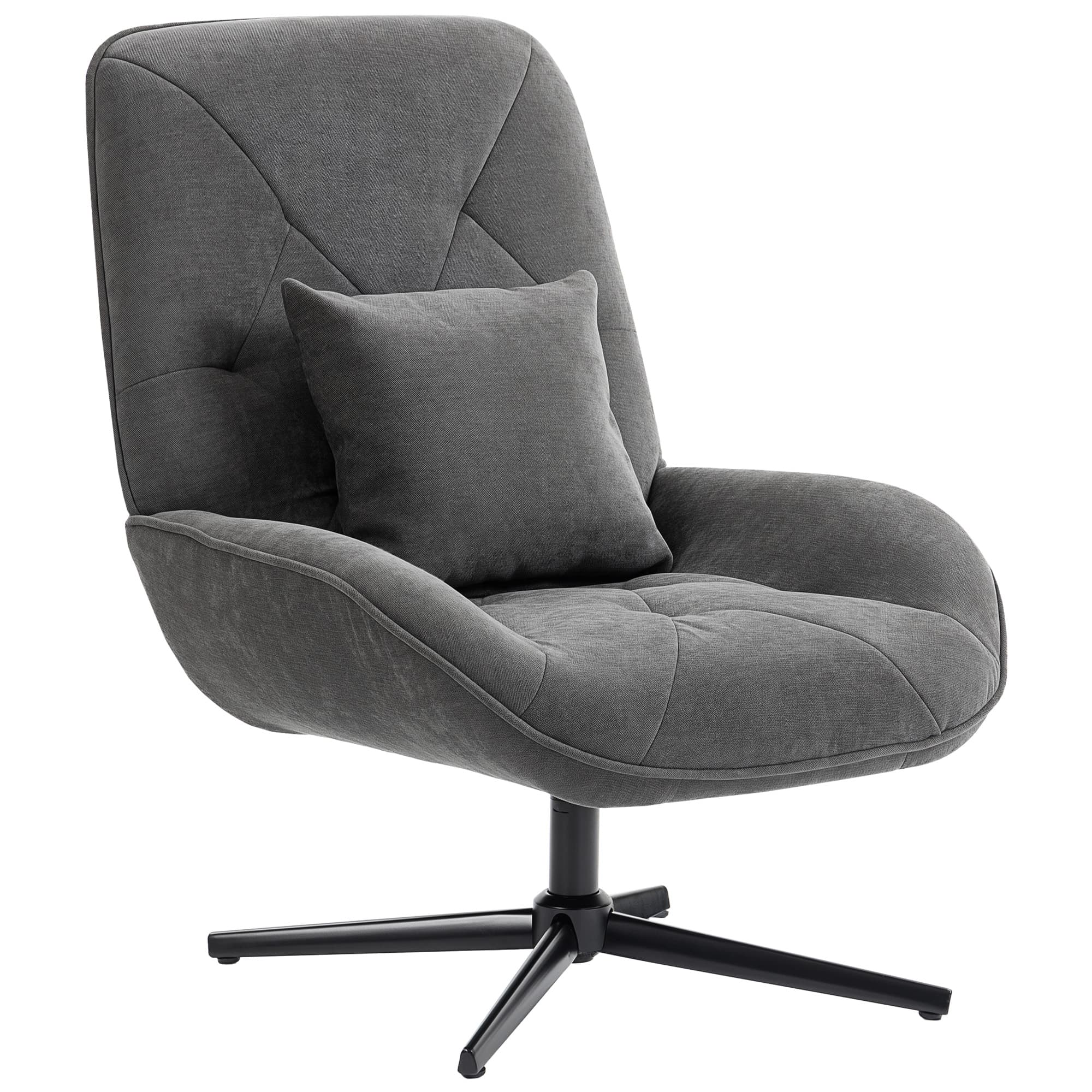 HOMCOM Fauteuil d'accent pivotant, fauteuil rembourré en chenille avec coussin lombaire, dossier haut, assise profonde, gris foncé