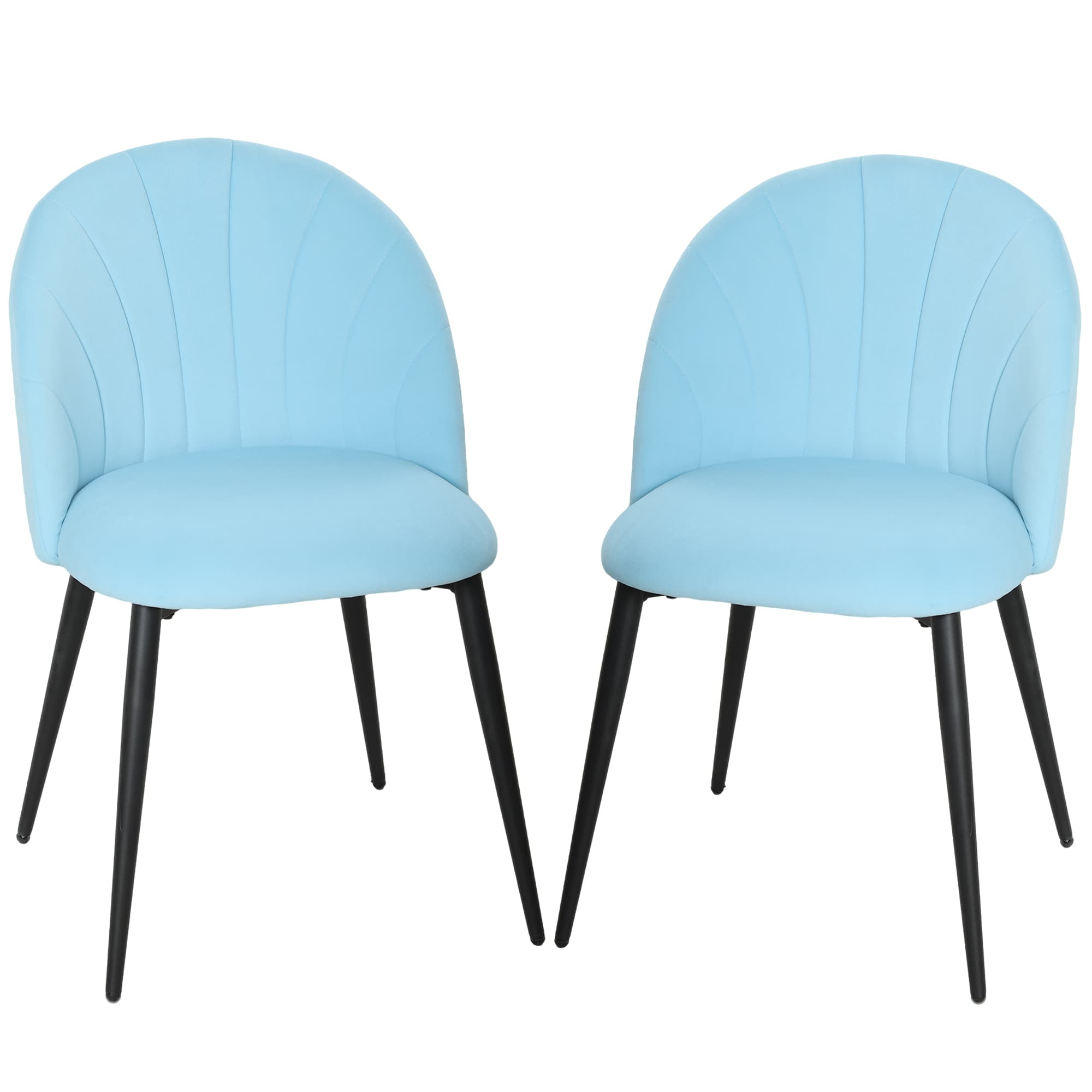 HOMCOM Set 2 chaises de salle à manger rembourrées avec dossier en coquillage en velours, 52x55x79 cm, Bleu azur
