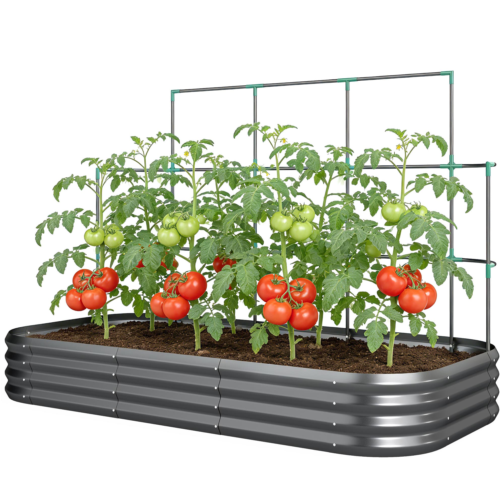 Outsunny Potager surélevé avec treillis pour plantes grimpantes et fond ouvert en métal, 220x110x150 cm, Gris foncé