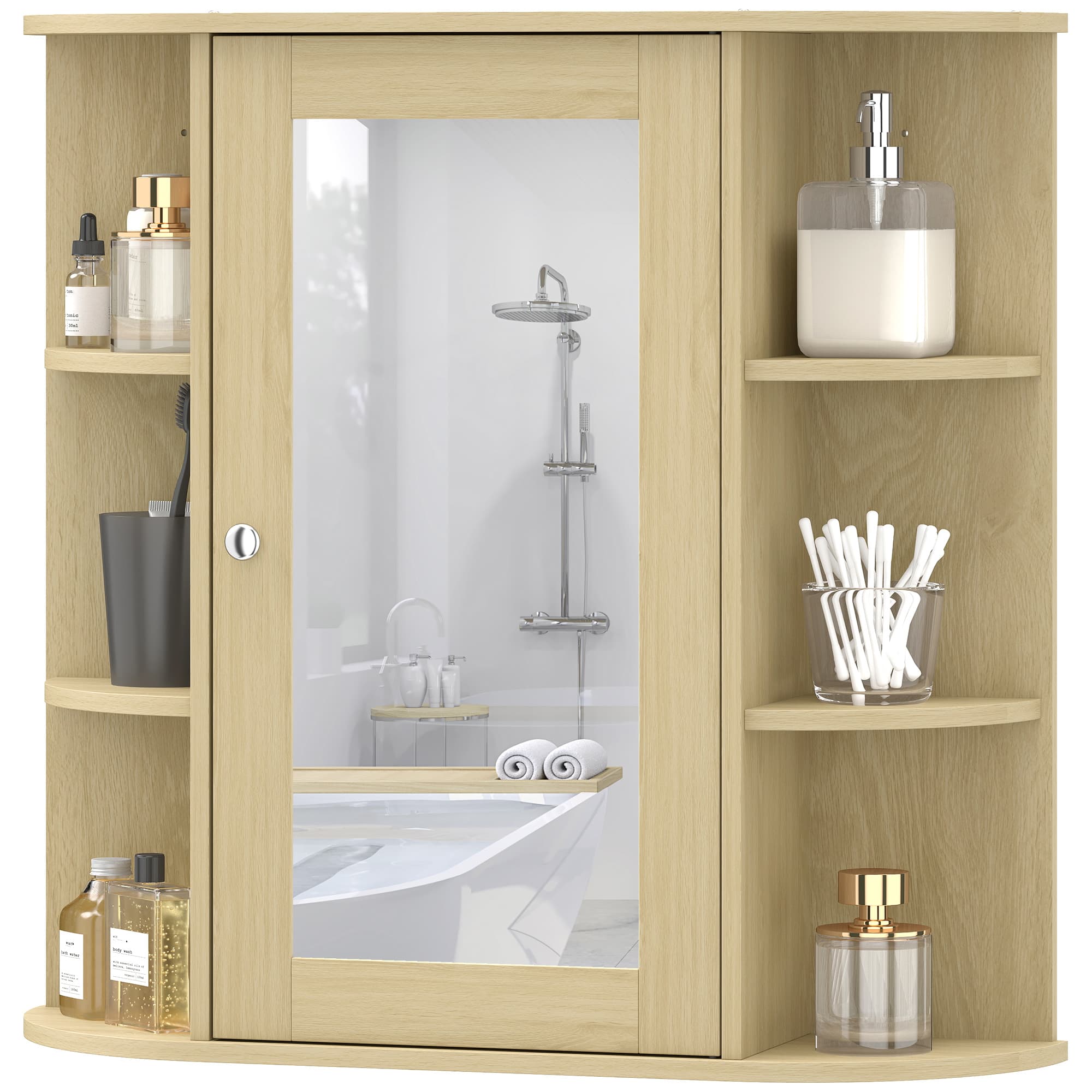 HOMCOM Armoire de salle de bain avec miroir Armoire murale avec étagères ouvertes 66x17x63 cm Naturel