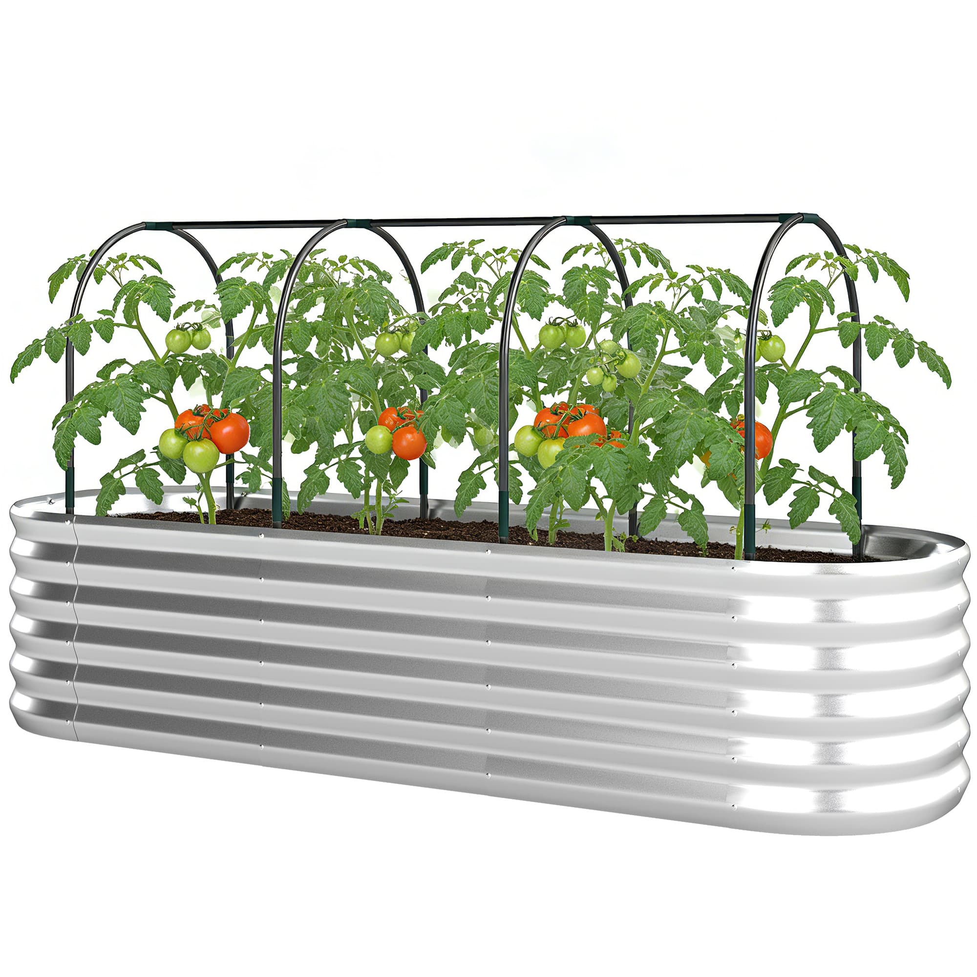 Outsunny Grande jardinière extérieure avec housse de serre et filet à fond ouvert pour patio terrasse 200x60x103 cm argenté