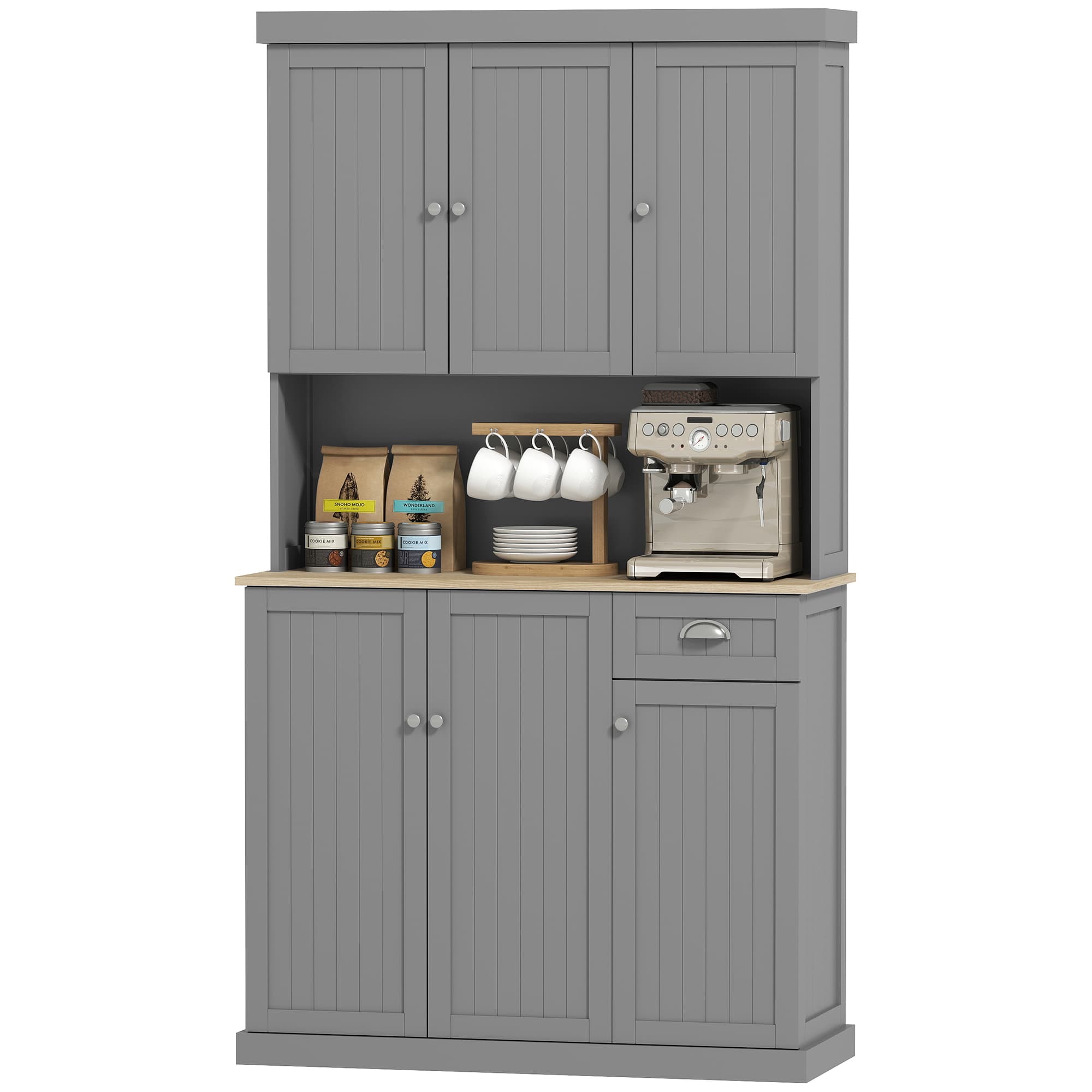 HOMCOM Meuble de cuisine en bois avec armoires et tiroir, buffet style campagnard avec étagères réglables, 101x39x180cm, Blanc