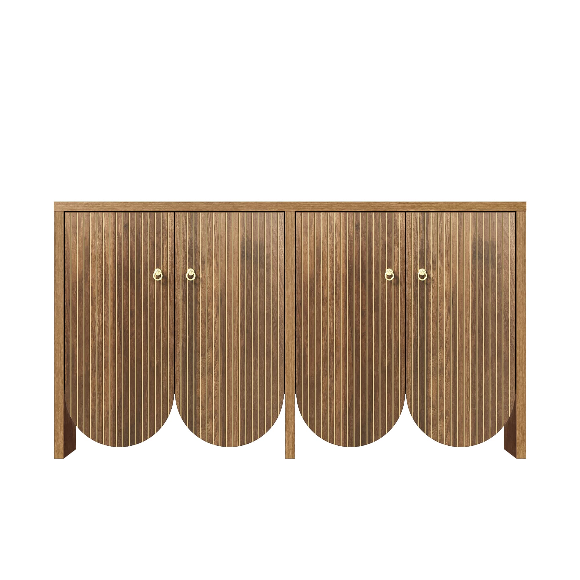 Buffet avec 4 portes, meuble de rangement polyvalent pour le salon, la salle à manger, 147×40×80 cm, Couleur naturelle