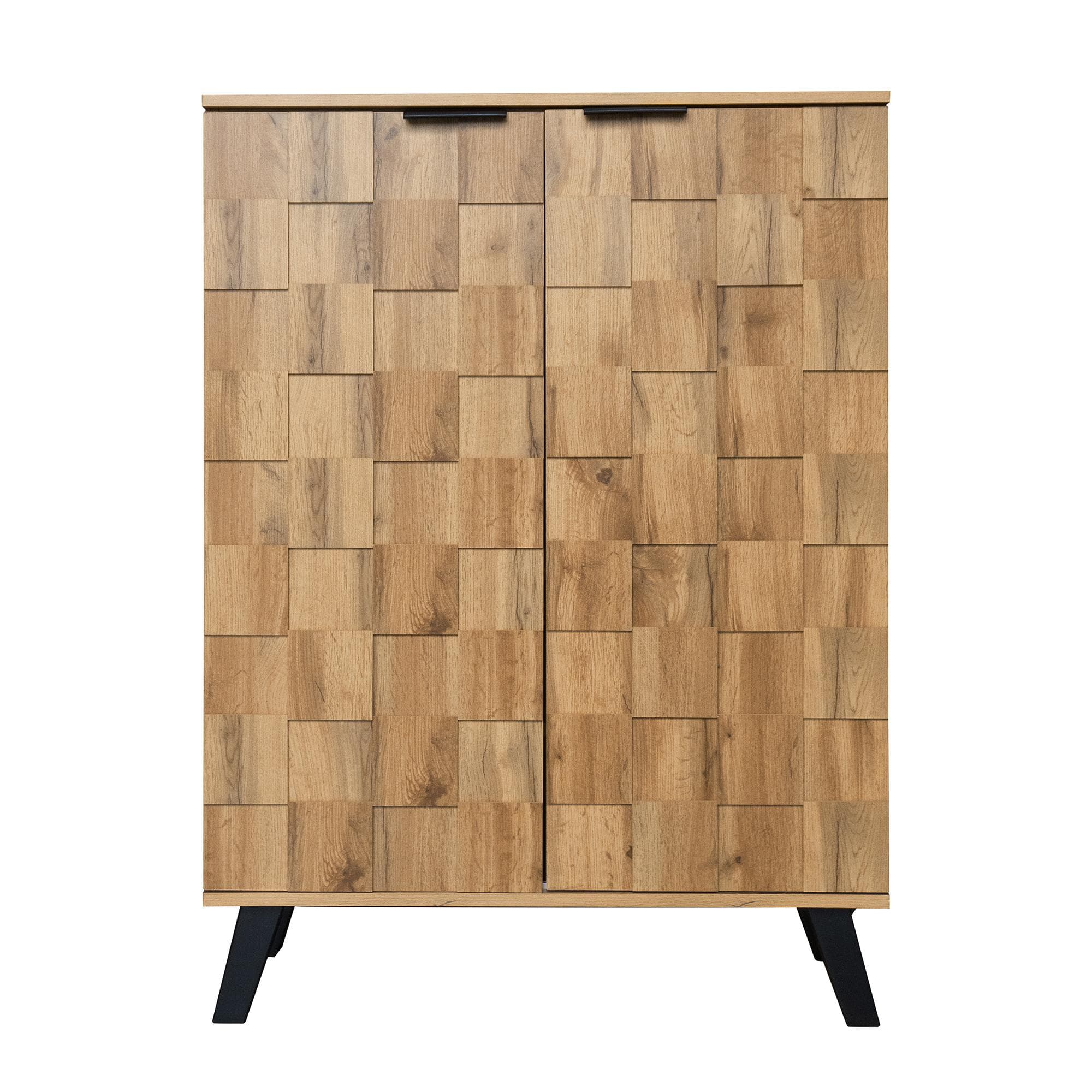Meuble à caussures moderne à 5 compartiments, motif de grain de bois géométrique, pour couloir et entrée, 80,5x35x109,5 cm, Couleur naturelle