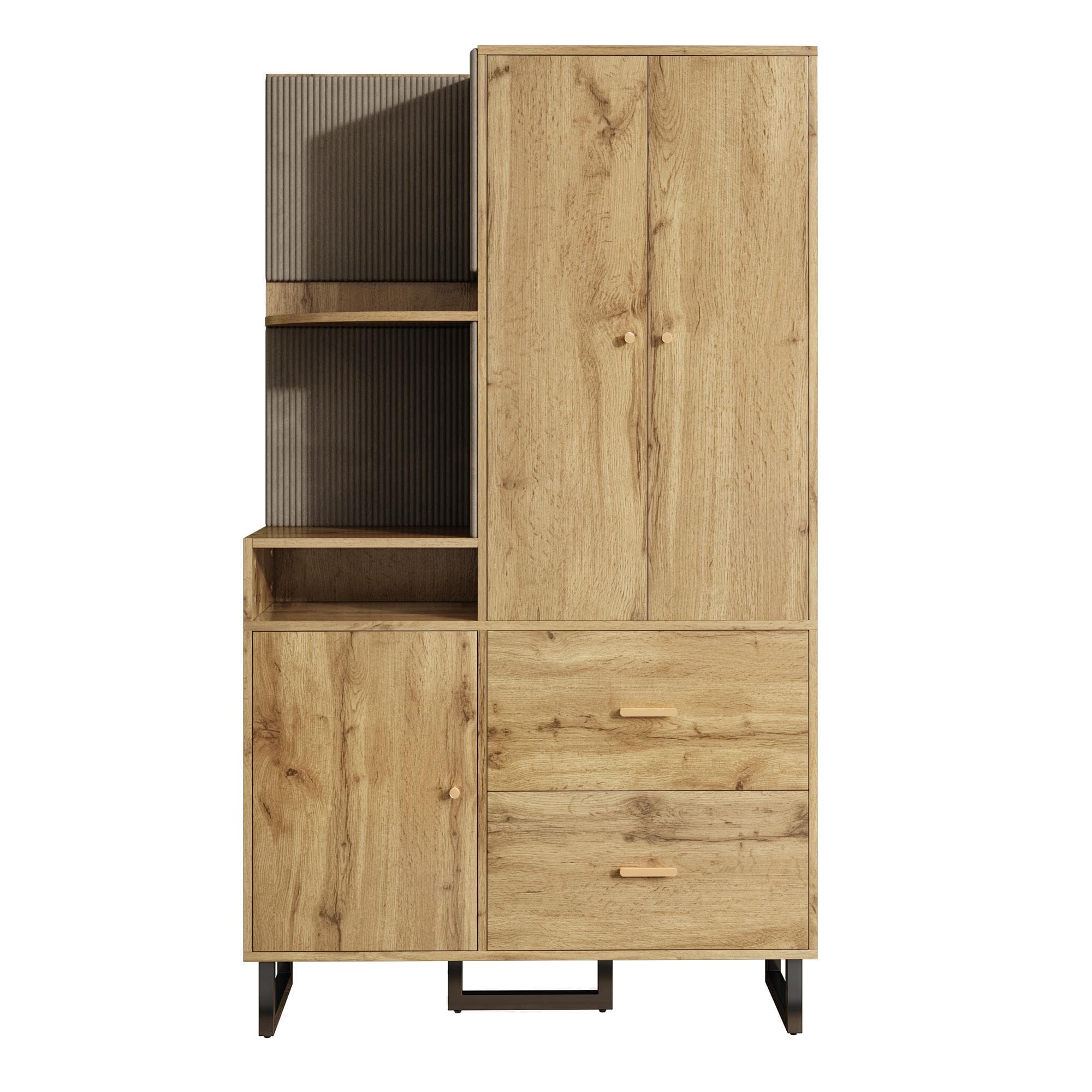 Armoire penderie avec étagères ouvertes, barre de penderie extensible, 2 tiroirs spacieux, 110x38x186 cm, Couleur naturelle