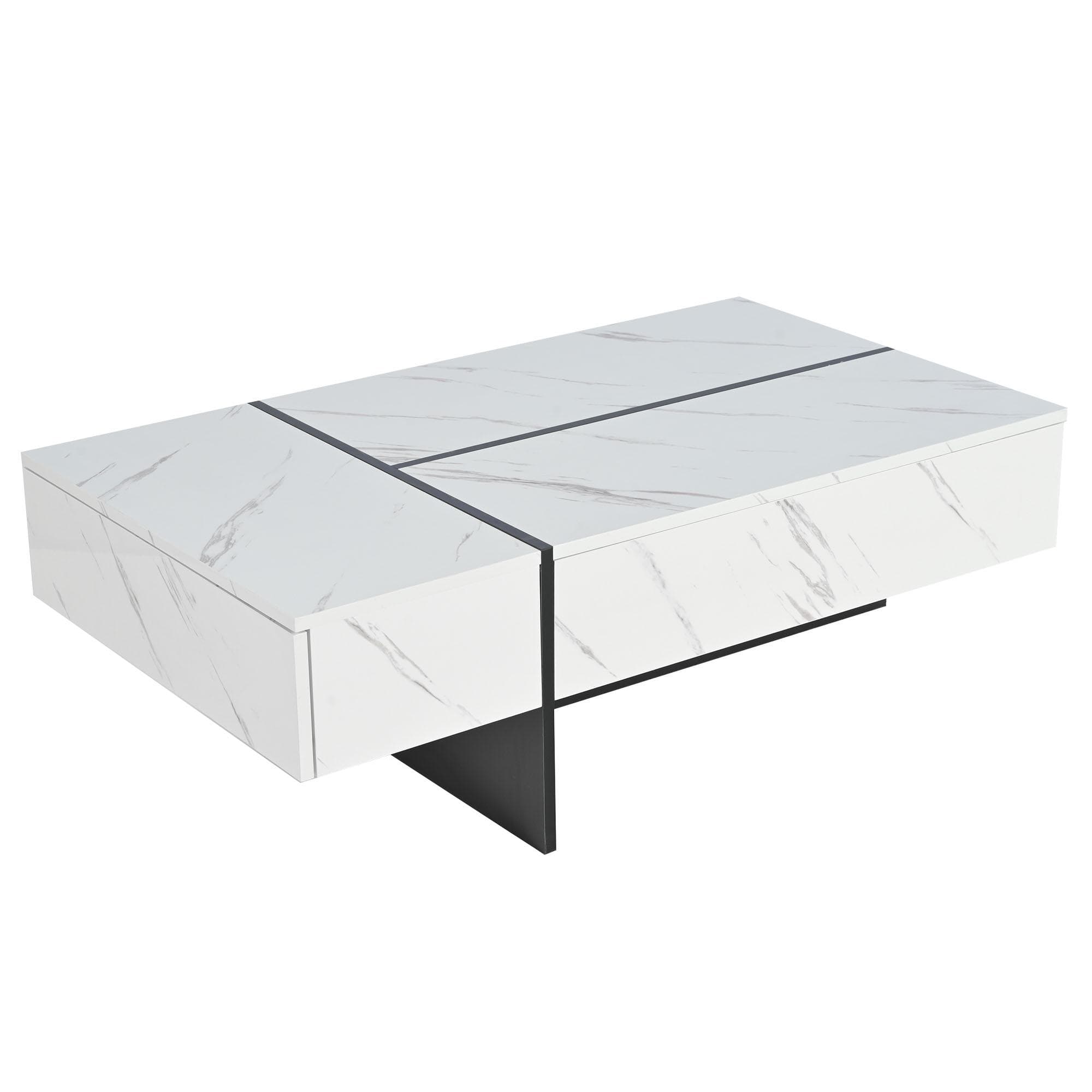 Table basse moderne avec éclairage LED, 3 tiroirs spacieux, 105x60x35 cm, Blanc