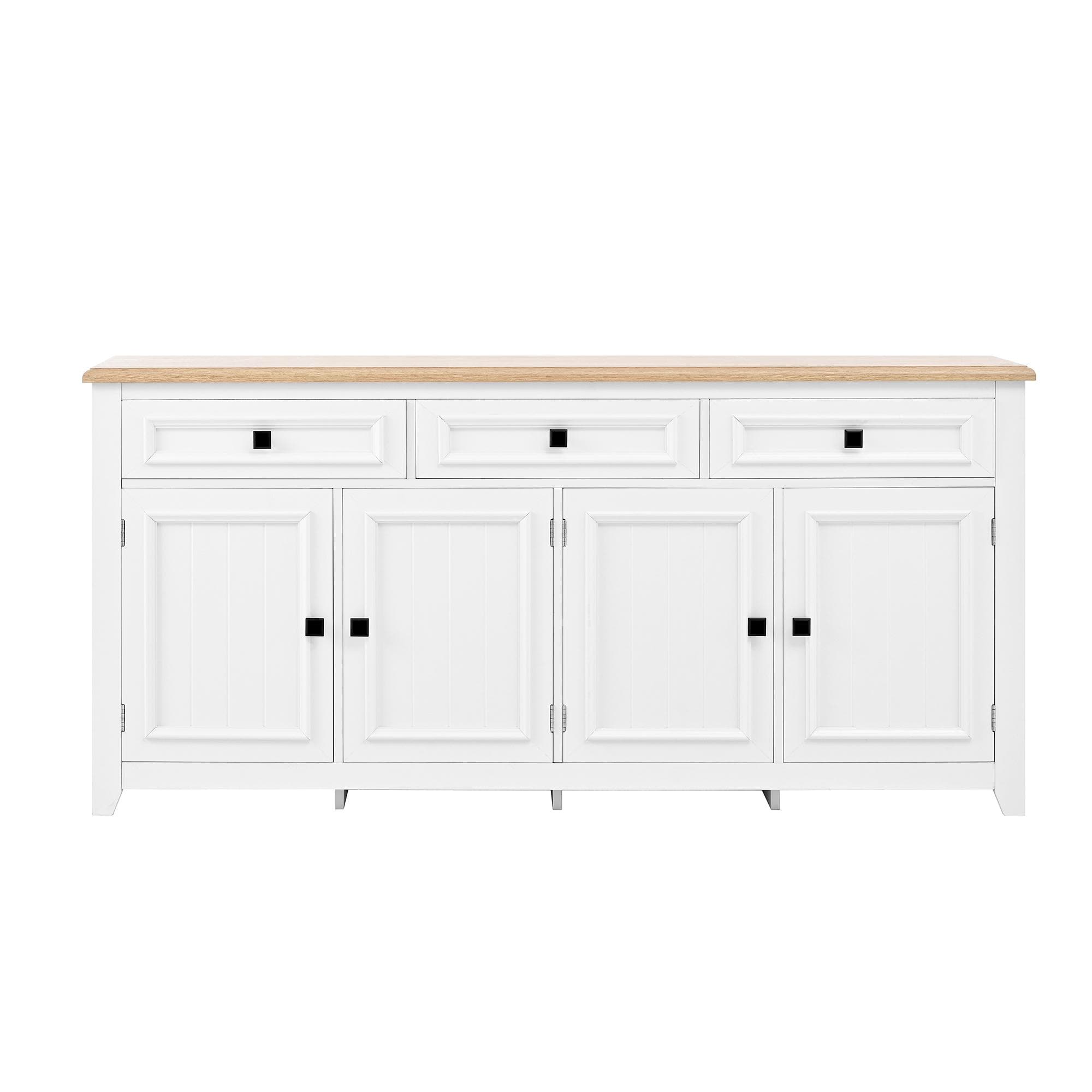 Buffet moderne, grand espace de rangement avec 3 tiroirs et 4 portes, 160x35x76 cm, Blanc