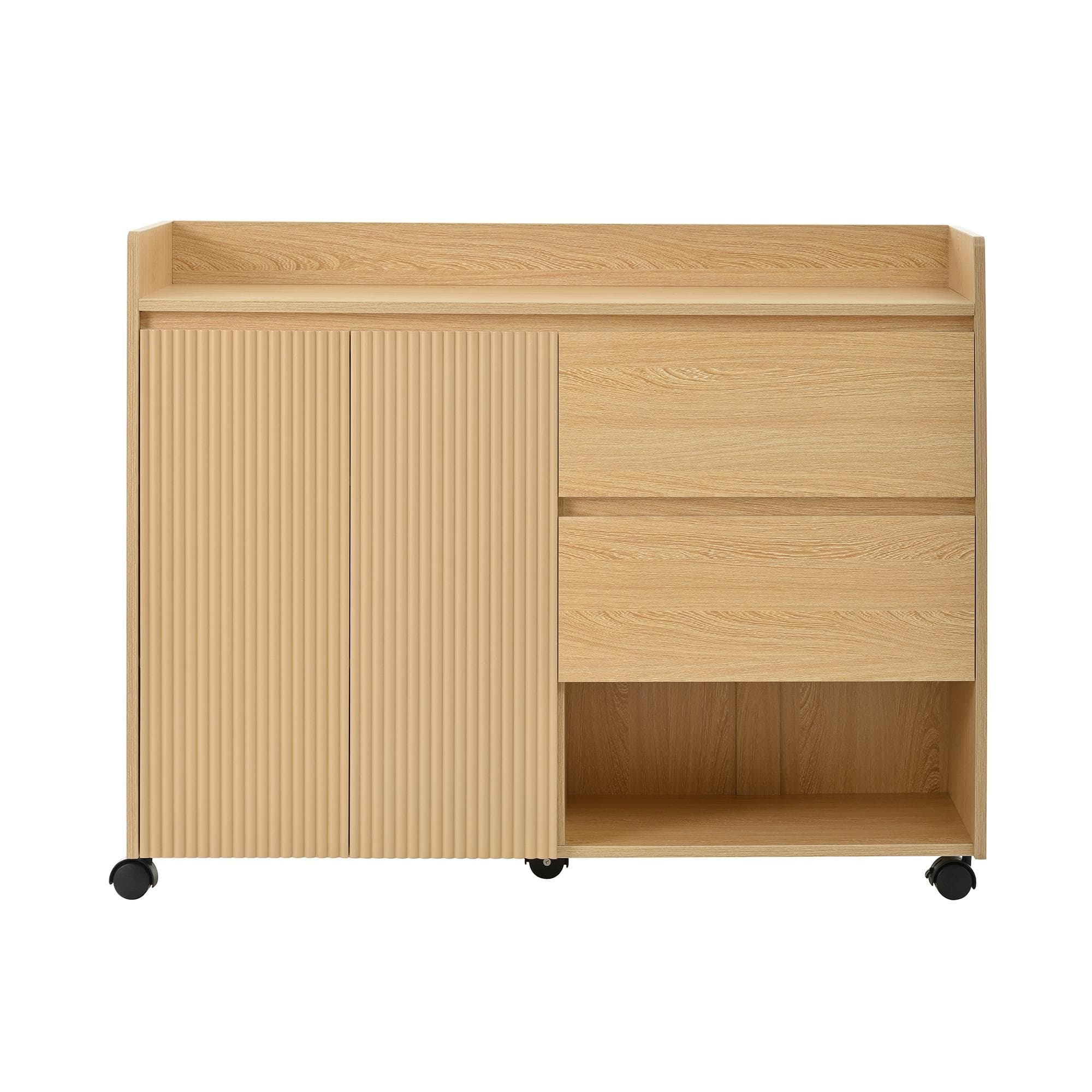 Meuble à caussures mobile avec séparateurs réglables, 110x35x86 cm, Couleur naturelle
