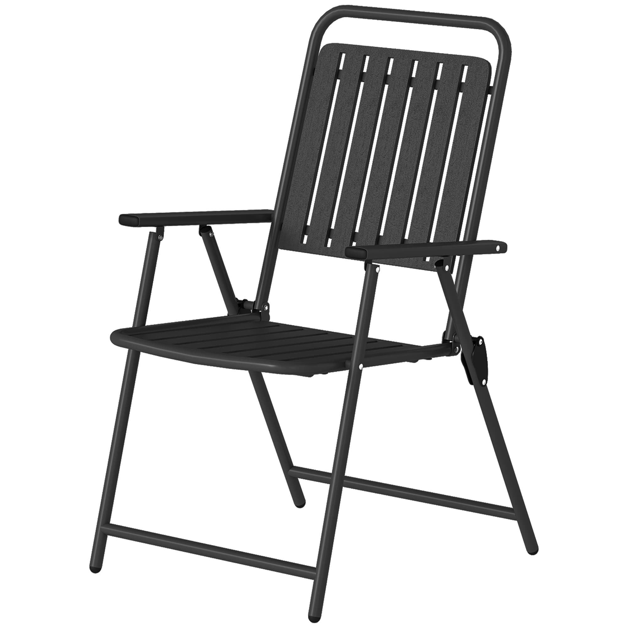 Outsunny Ensemble de 4 Chaises de Jardin Extérieures Pliantes avec Accoudoirs Dossier et Assise Cadre Métallique 55x63x93 cm Noir