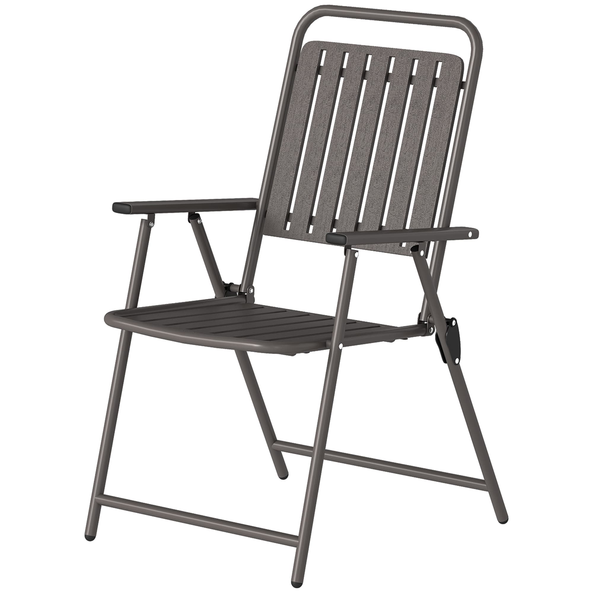 Outsunny Ensemble de 4 chaises de jardin d'extérieur pliantes avec accoudoirs dossier et assise cadre métallique 55x63x93 cm Marron
