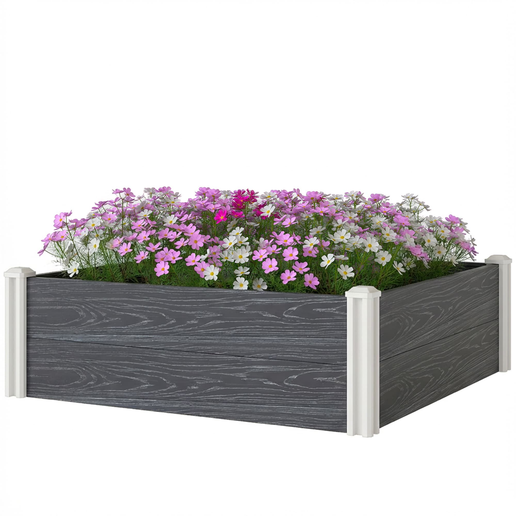 Outsunny Bac surélevé de jardin en vinyle, 102x102x33 cm, kit modulaire avec pieds emboîtables et fond ouvert, jardinière potager surélevée d'extérieur pour fleurs, herbes et légumes, Gris foncé