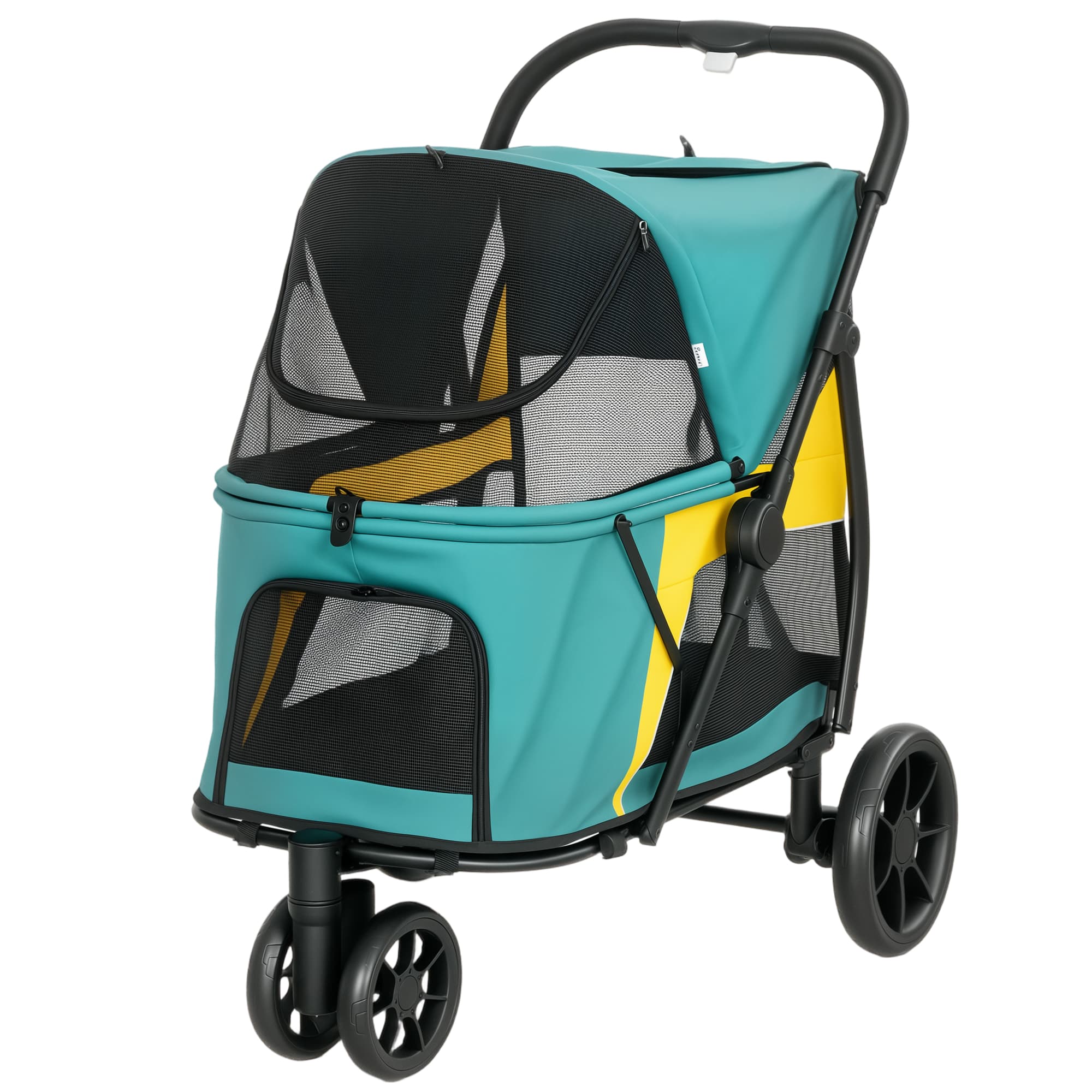 PawHut Poussette pour chien pliable buggy jusqu'à 20kg avec coussin, fenêtres en maille, poche arrière, 92 x 63 x 95 cm Vert foncé