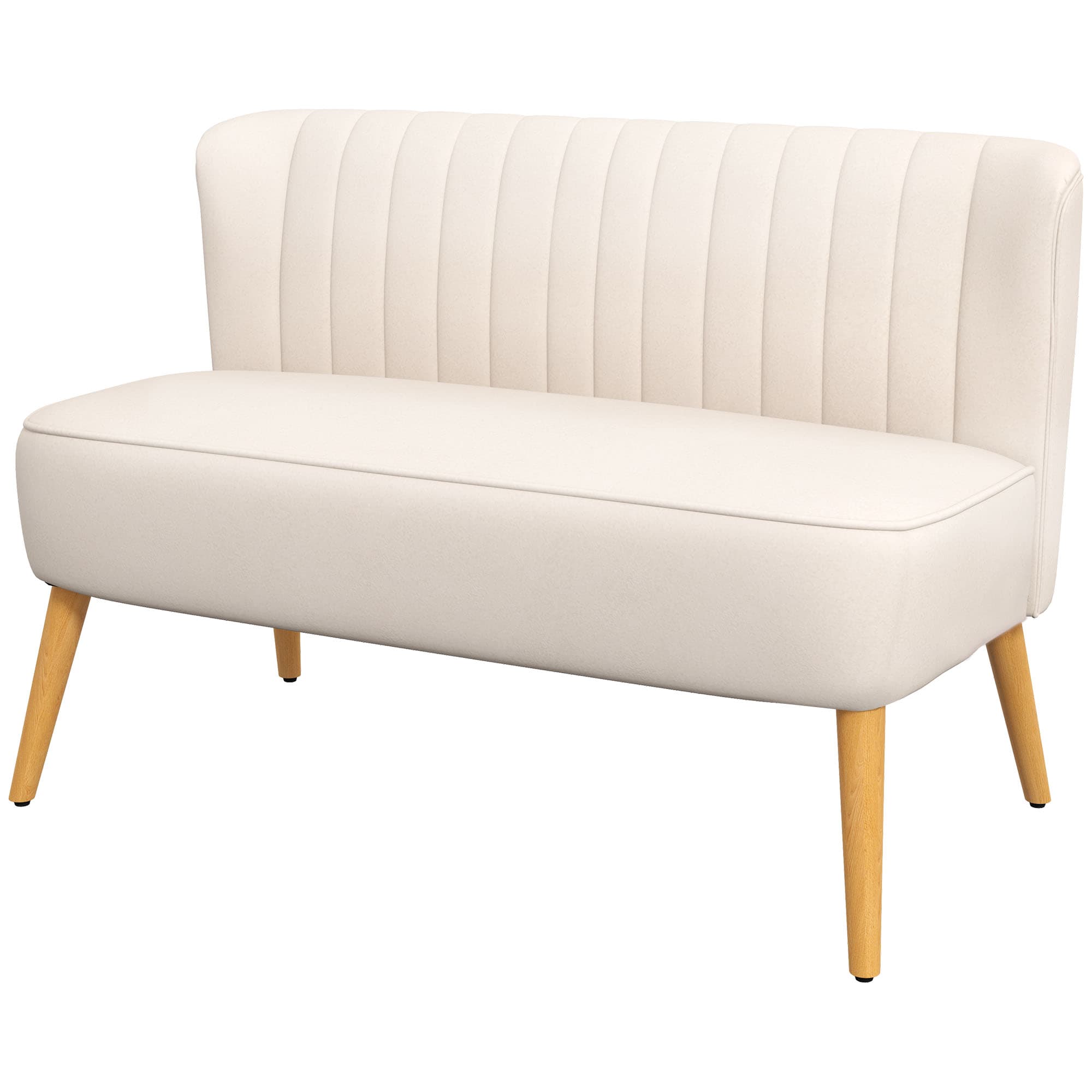 HOMCOM Canapé design rétro 2 places, pieds en bois, 117 cm x 56,5 cm x 77 cm, blanc crème
