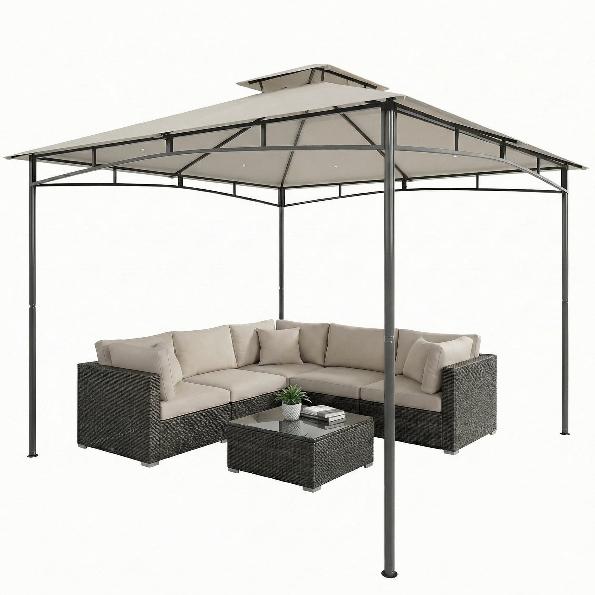 Outsunny Pavillon 3x3m Étanche Stable Résistant au Froid Pavillon de Jardin avec Armature supérieure rétractable Double toit Blanc crème
