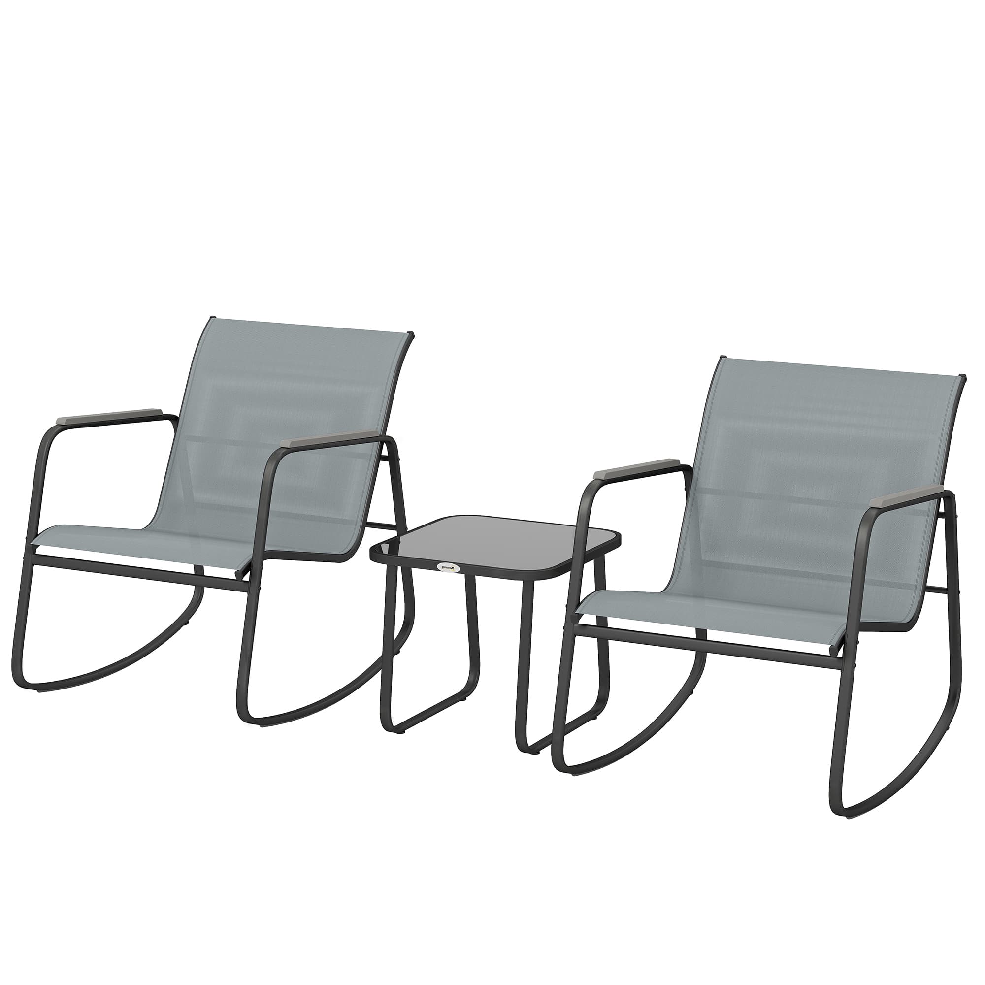 Outsunny Ensemble bistrot de jardin avec 2 chaises à bascule et table, gris